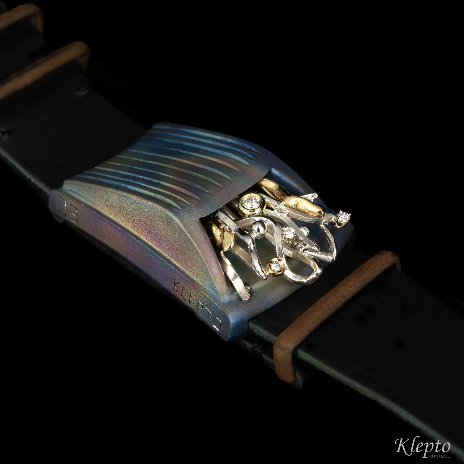 Bracciale in Titanio "Nostromo" con Diamanti, dettagli in oro giallo e Argento Silnova®