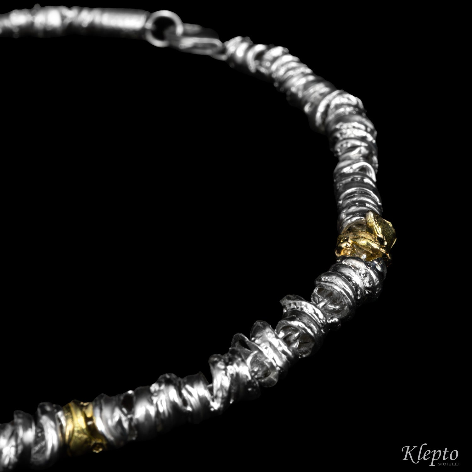 Bracciale in Argento Silnova® con elementi in oro giallo