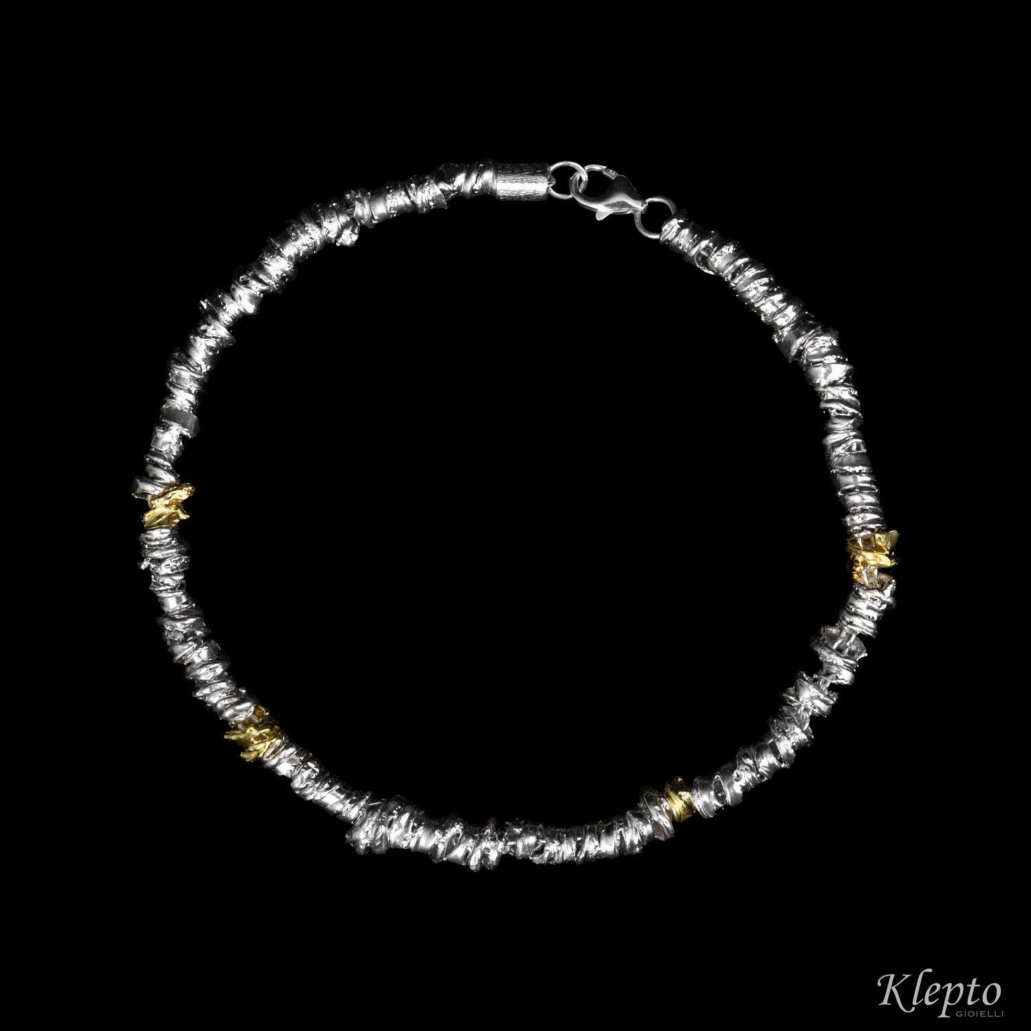 Bracciale in Argento Silnova® con elementi in oro giallo