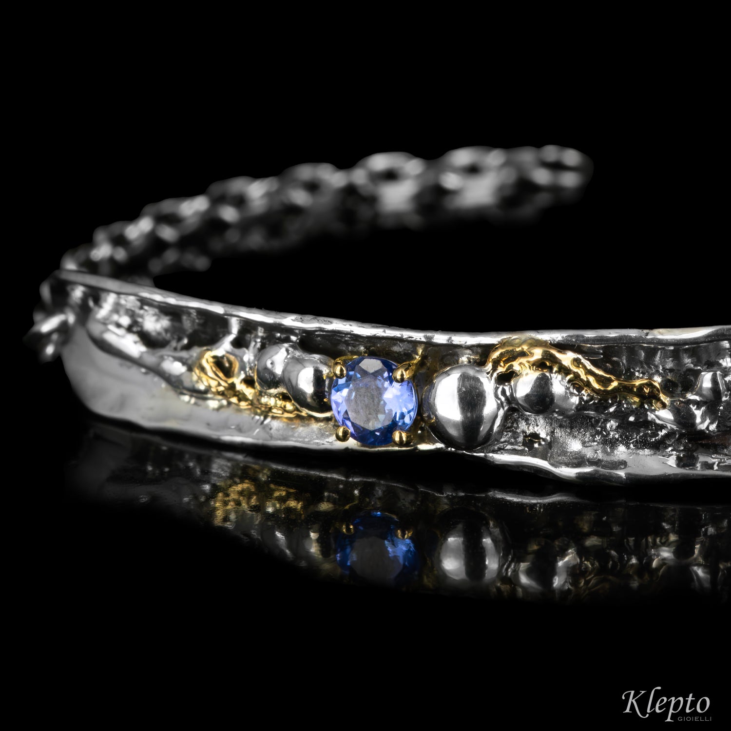 Bracciale in Argento Silnova® con Tanzanite e dettagli in oro giallo