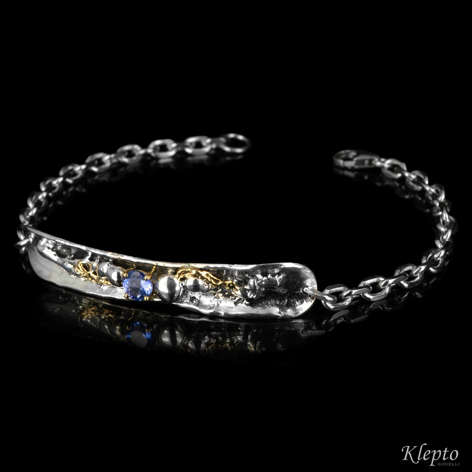 Bracciale in Argento Silnova® con Tanzanite e dettagli in oro giallo