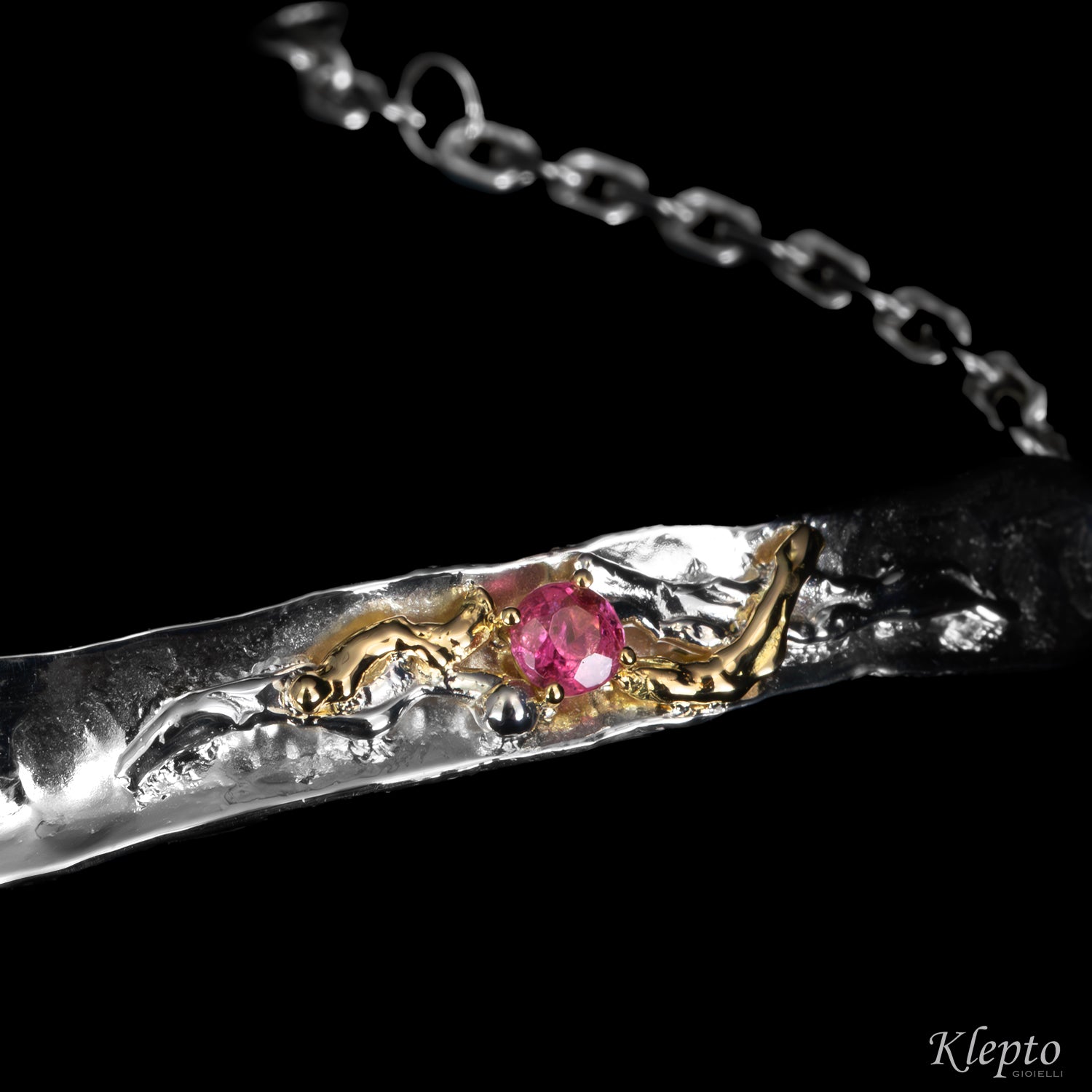 Bracciale in Argento Silnova® con Tormalina rosa e dettagli in oro giallo