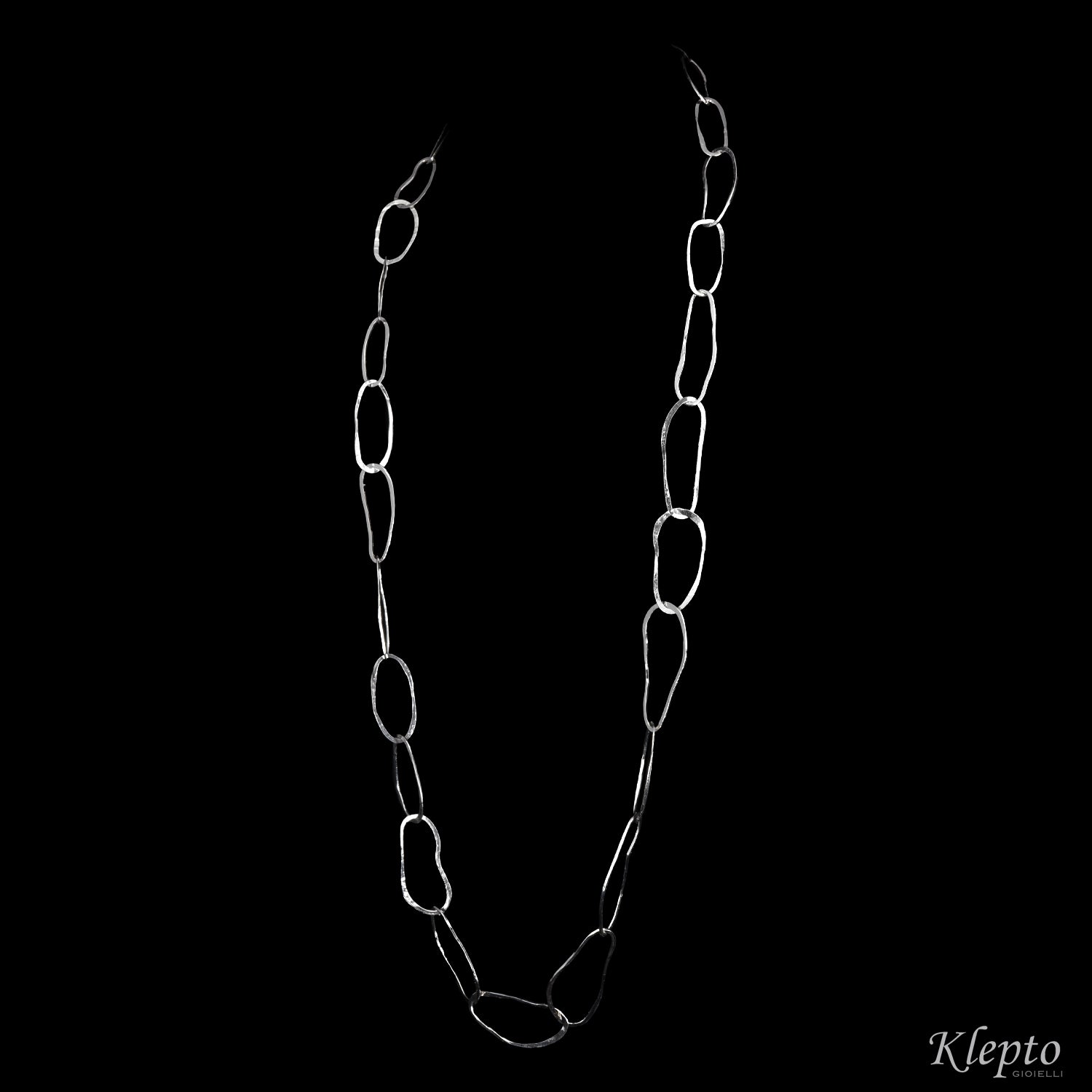Collana in Argento Silnova® ad anelli ovali martellati