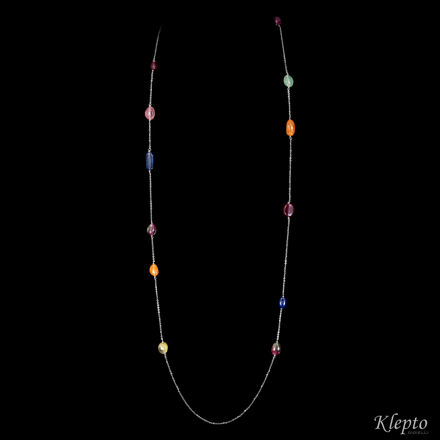 Collana in oro bianco "Chanel" con Tormaline, Zaffiri, Rubini e Granati