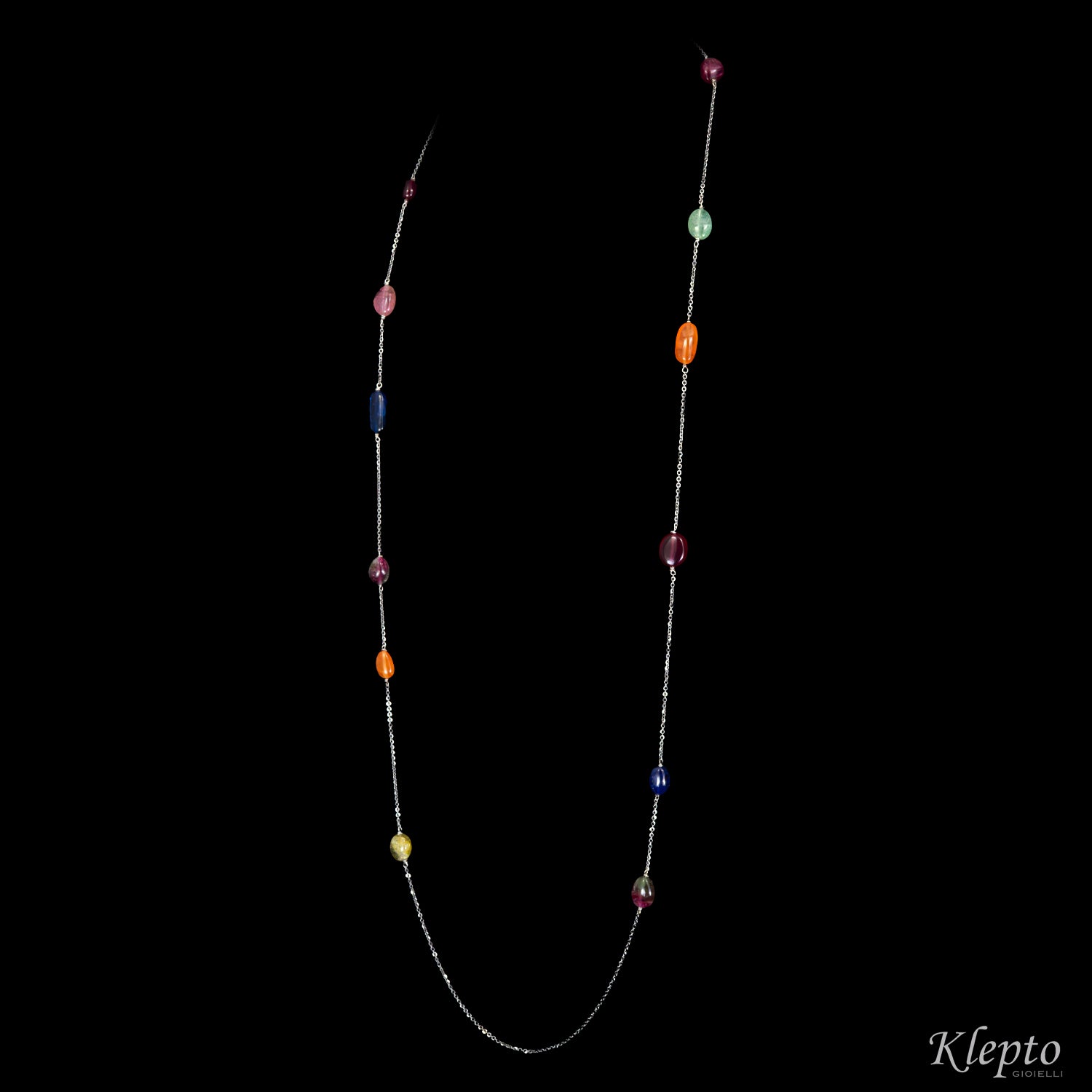 Collana in oro bianco "Chanel" con Tormaline, Zaffiri, Rubini e Granati