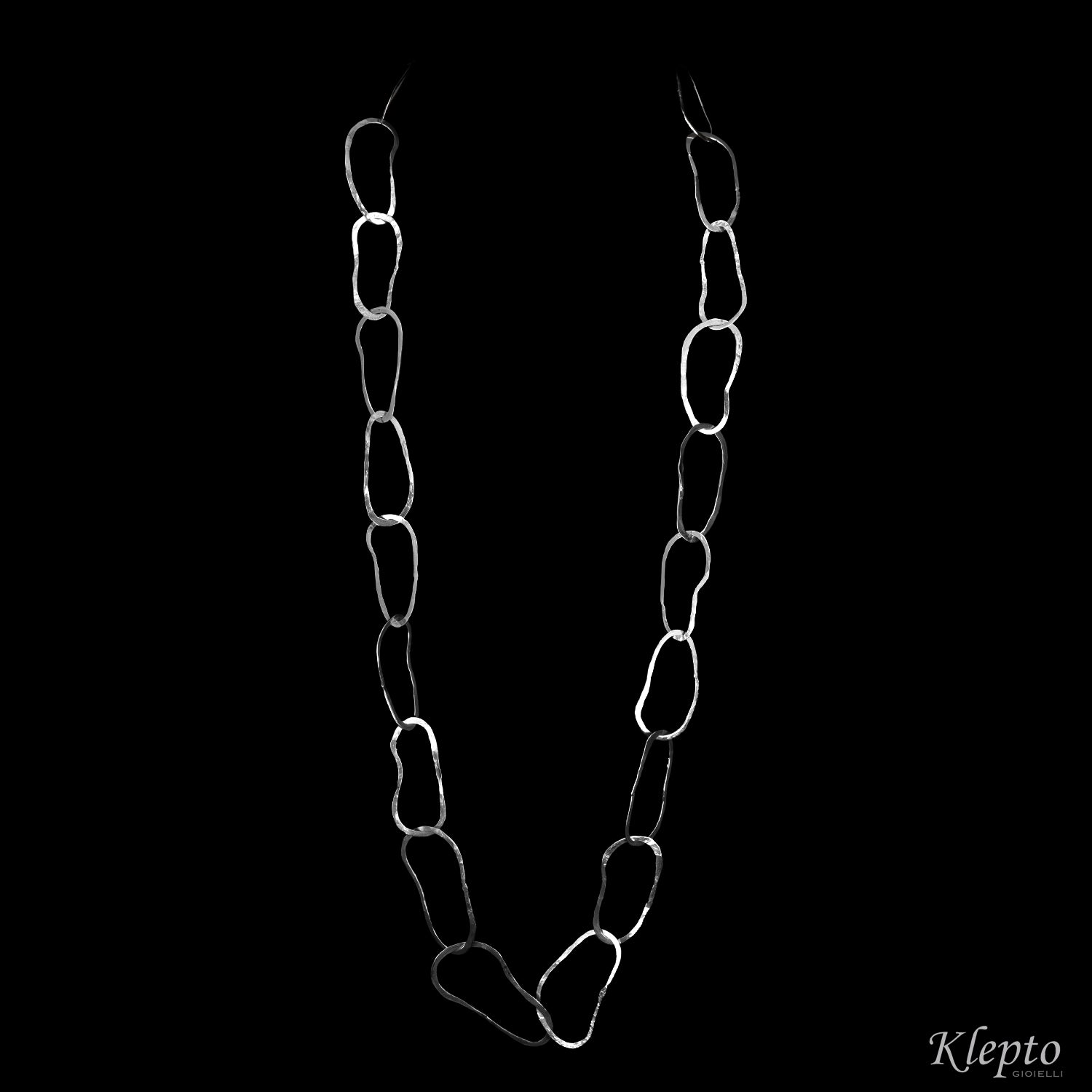 Collana in Argento Silnova® ad anelli ovali martellati