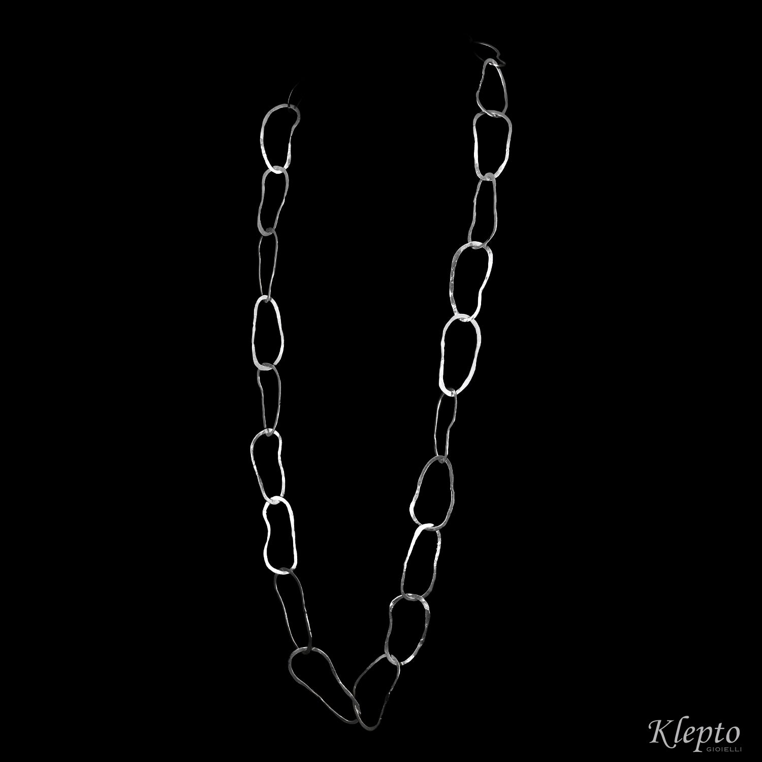 Collana in Argento Silnova® ad anelli ovali martellati