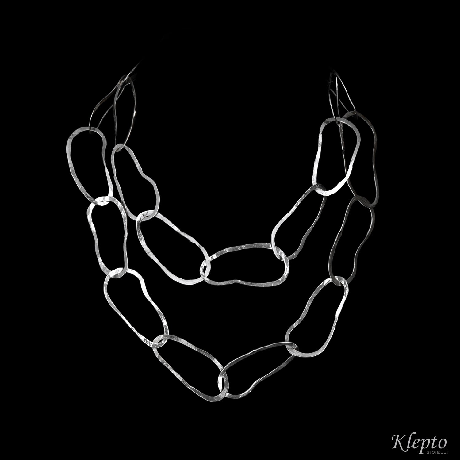 Collana in Argento Silnova® ad anelli ovali martellati