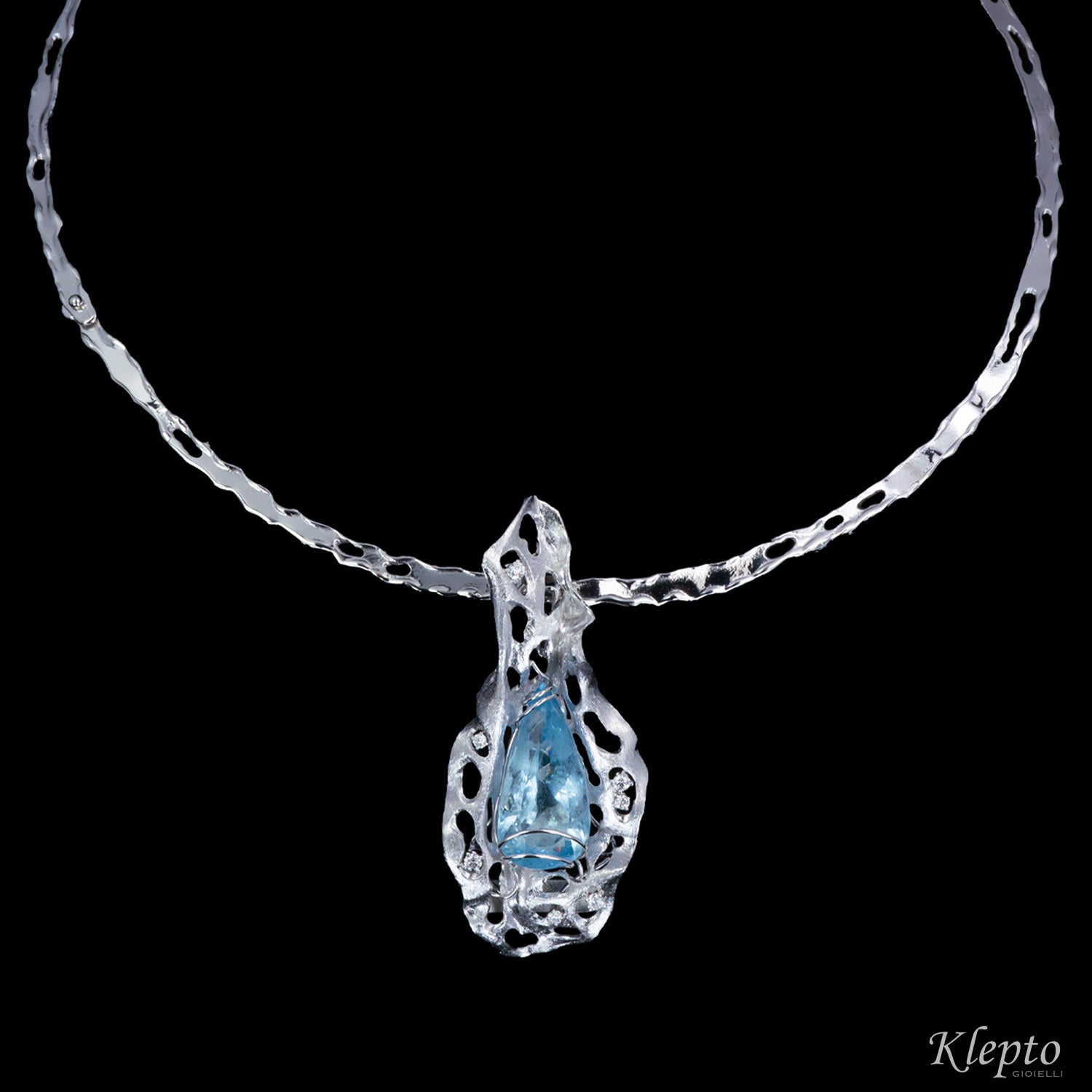 Collier in oro bianco "Idrasil" con Acquamarina e Diamanti
