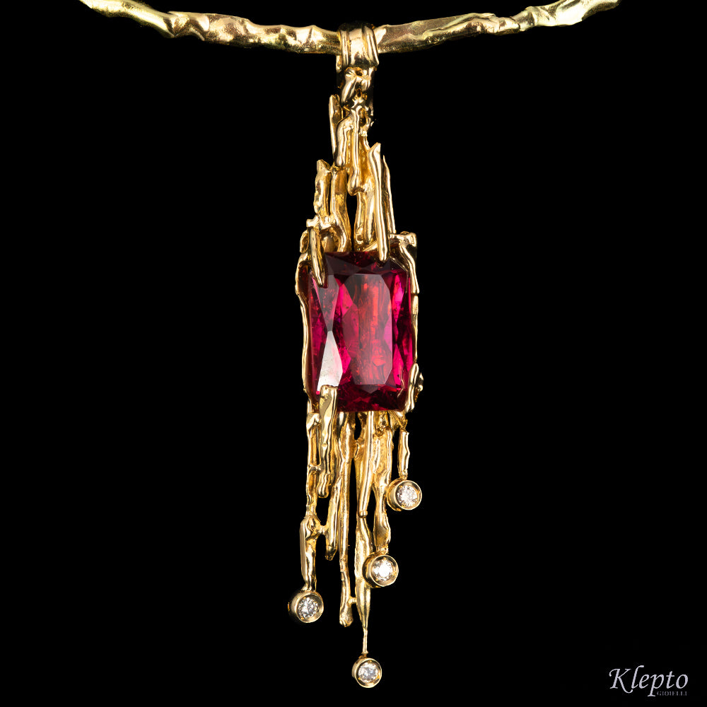 Collier in oro giallo "EroiKa" con Tormalina rossa e Diamanti