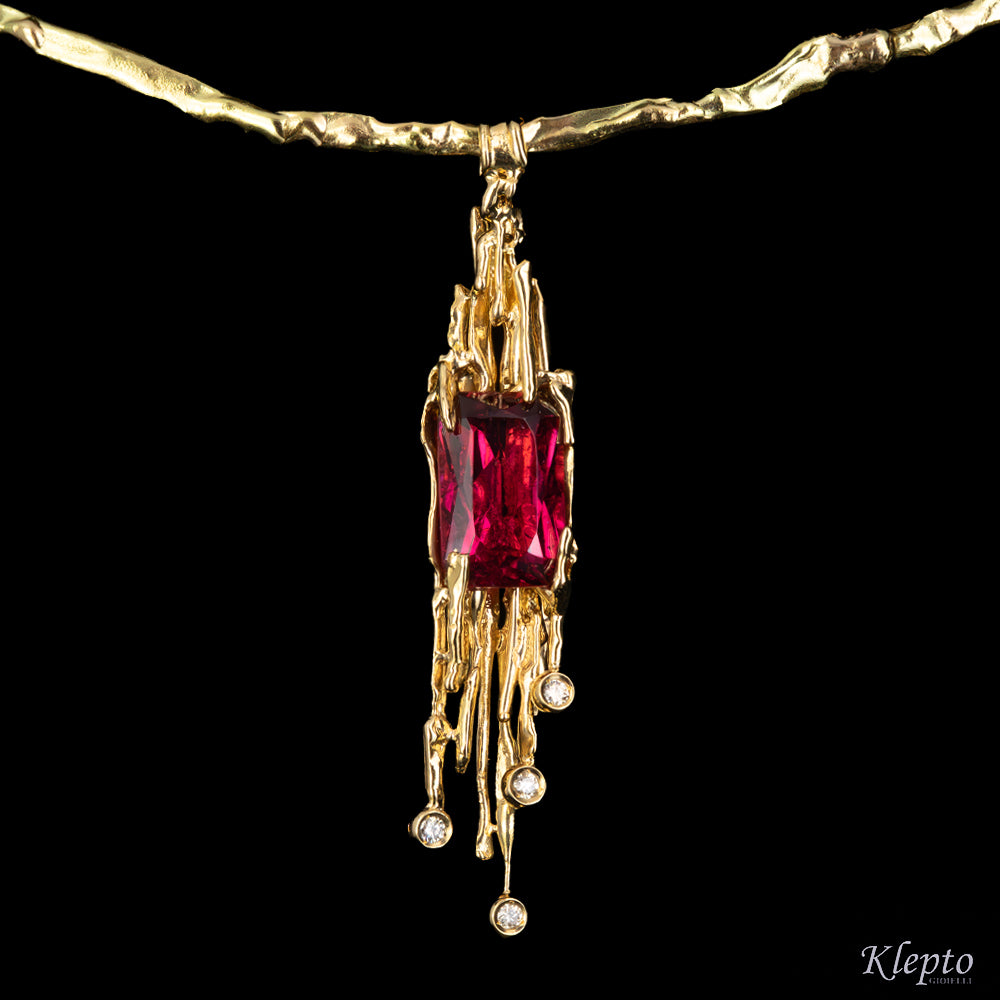 Collier in oro giallo "EroiKa" con Tormalina rossa e Diamanti