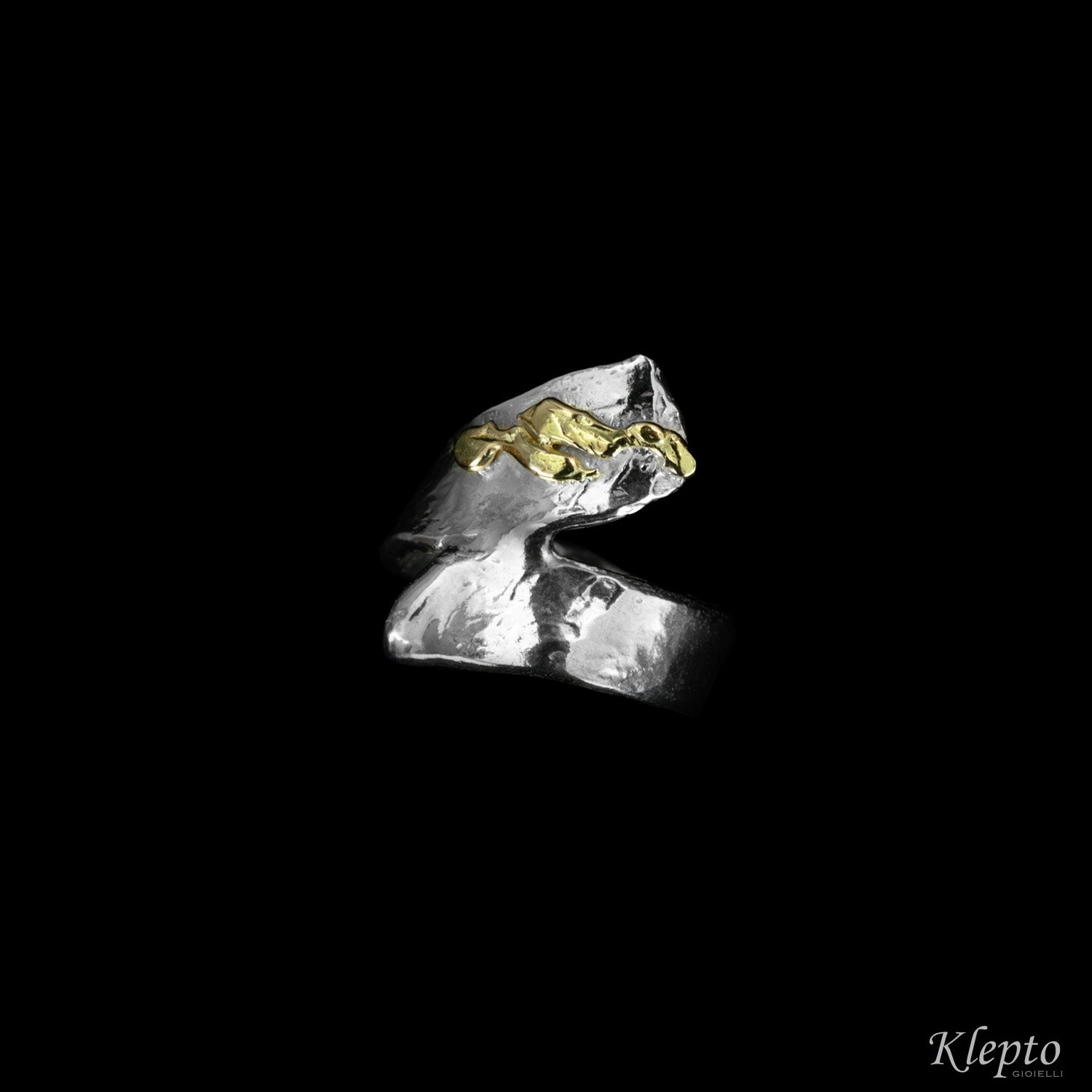 Anello in Argento Silnova® e oro giallo contrarié