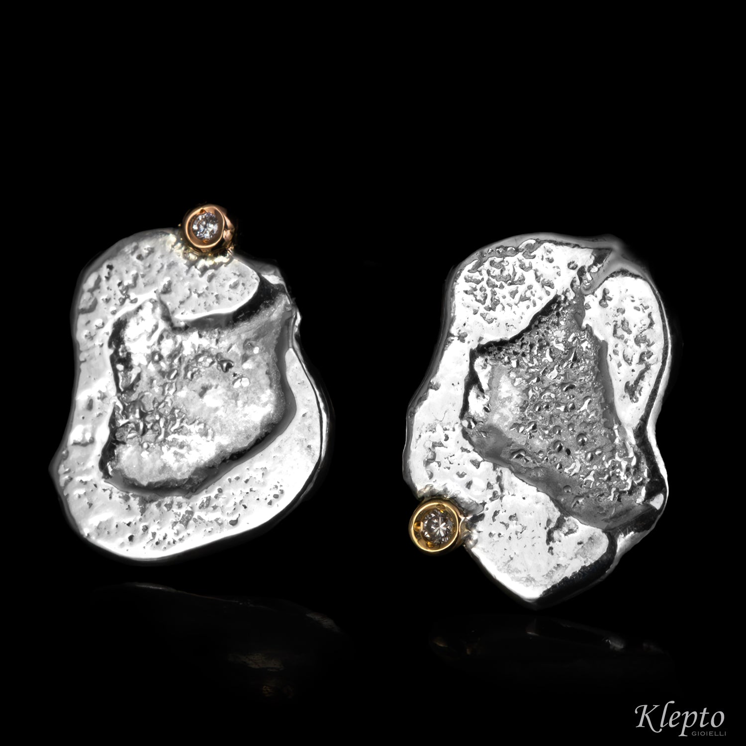 Gemelli in Argento Silnova® con Diamanti e dettagli in oro giallo e rosa