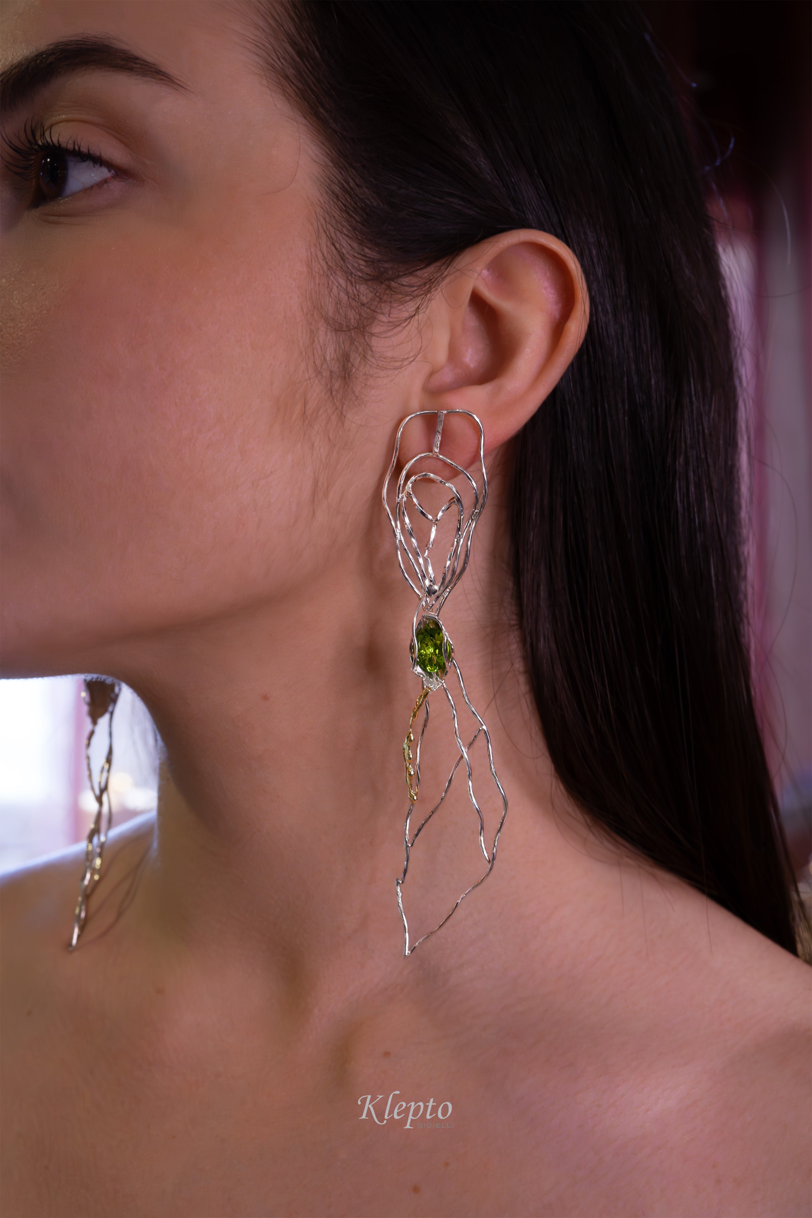 Orecchini in Argento Silnova® con Ametista, Peridoto e dettagli in oro giallo