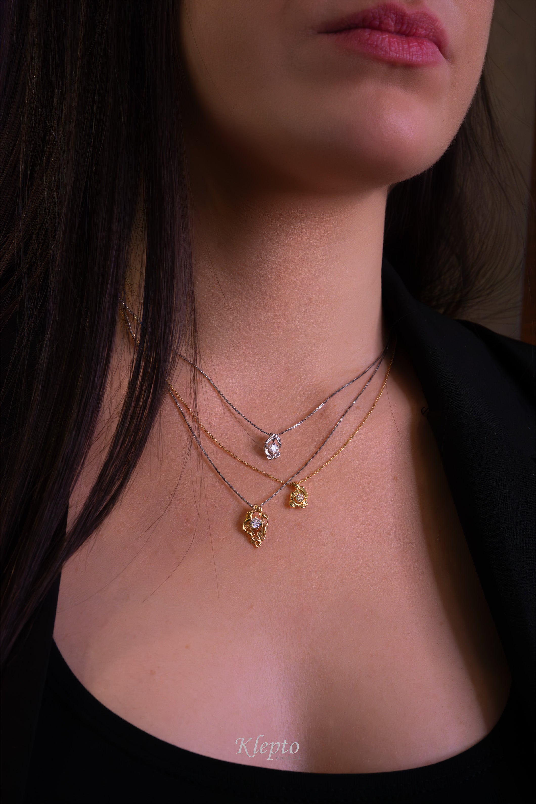 Pendente in oro bianco e rosa Pepita con Diamante