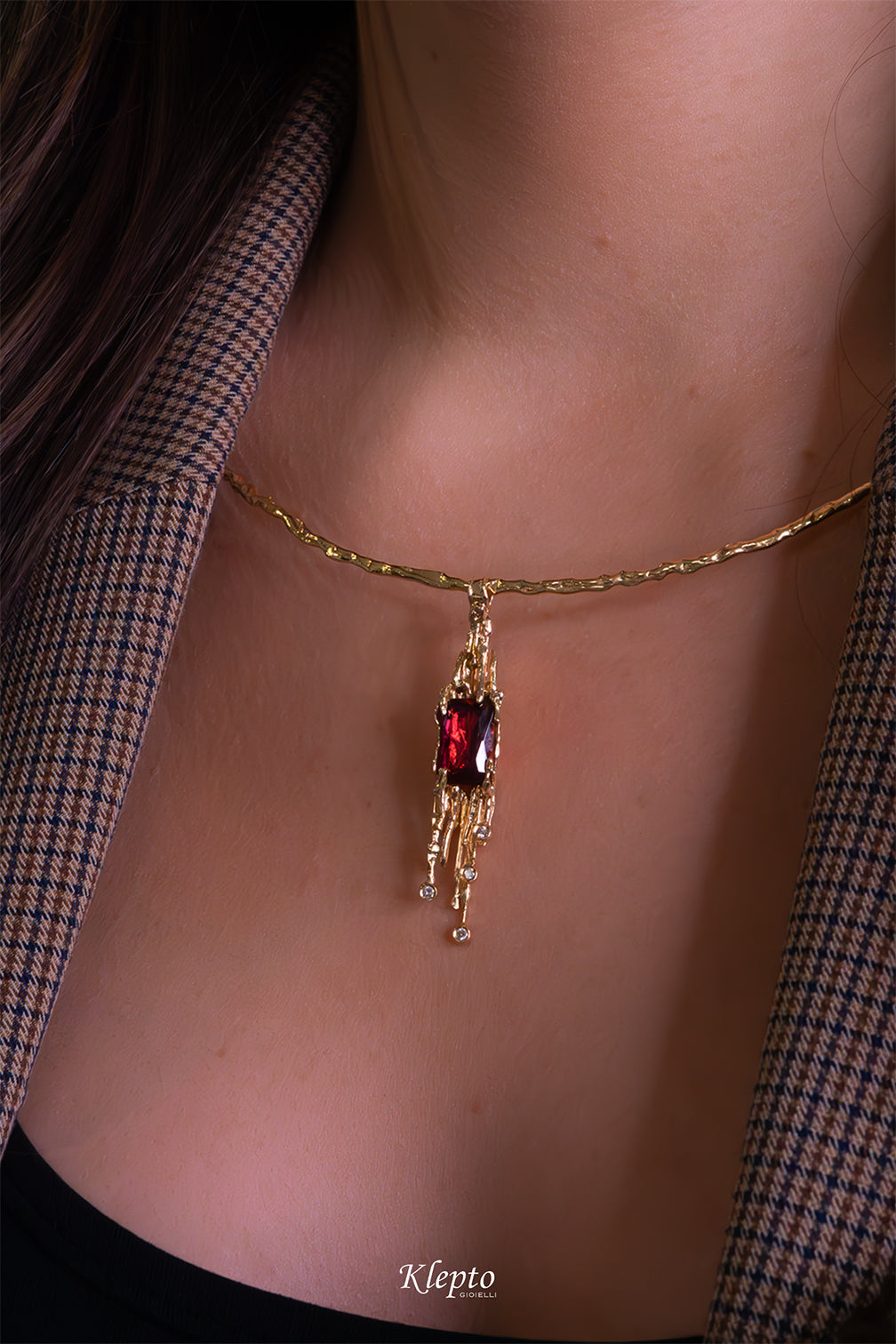 Collier in oro giallo "EroiKa" con Tormalina rossa e Diamanti