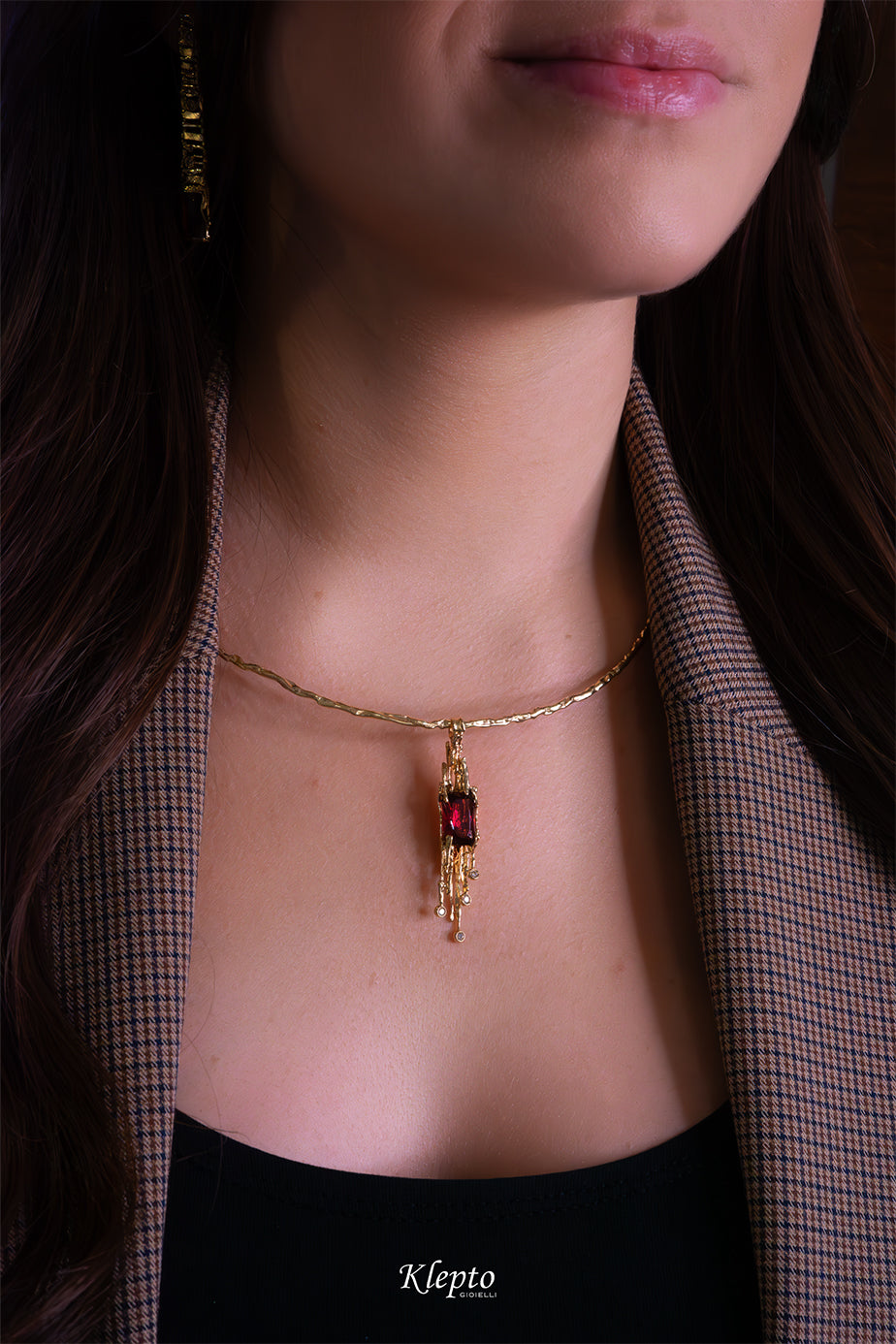 Collier in oro giallo "EroiKa" con Tormalina rossa e Diamanti
