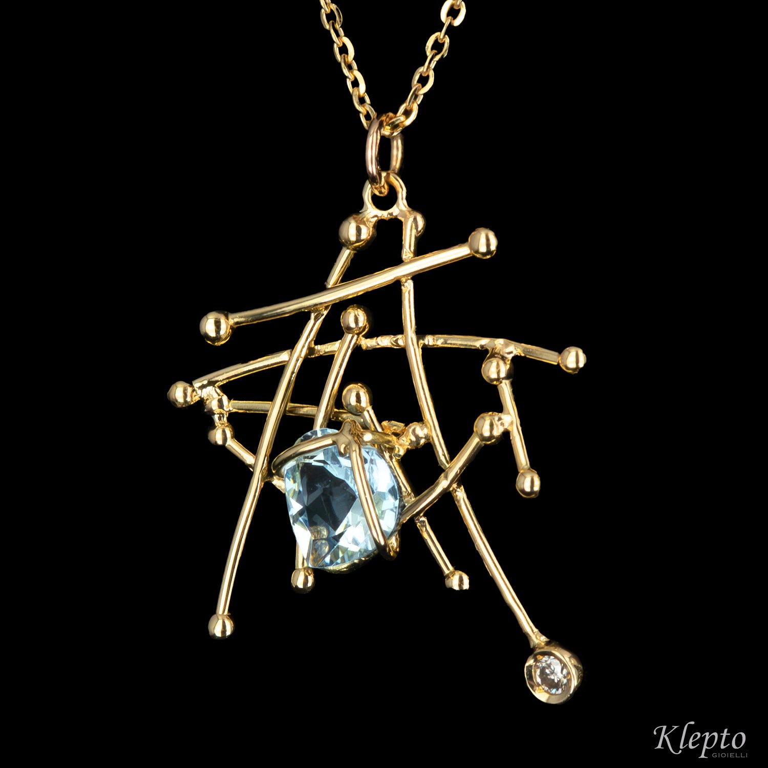 Pendente in oro giallo "IntriKo" con Acquamarina e Diamante