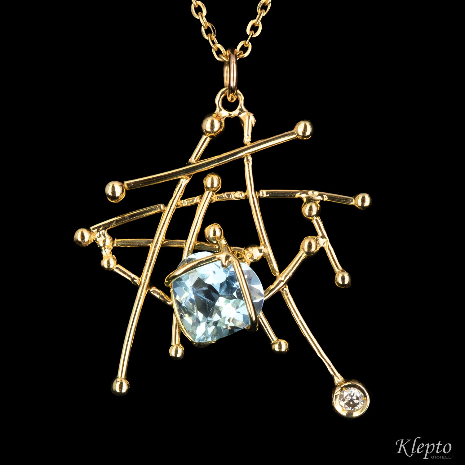 Pendente in oro giallo "IntriKo" con Acquamarina e Diamante