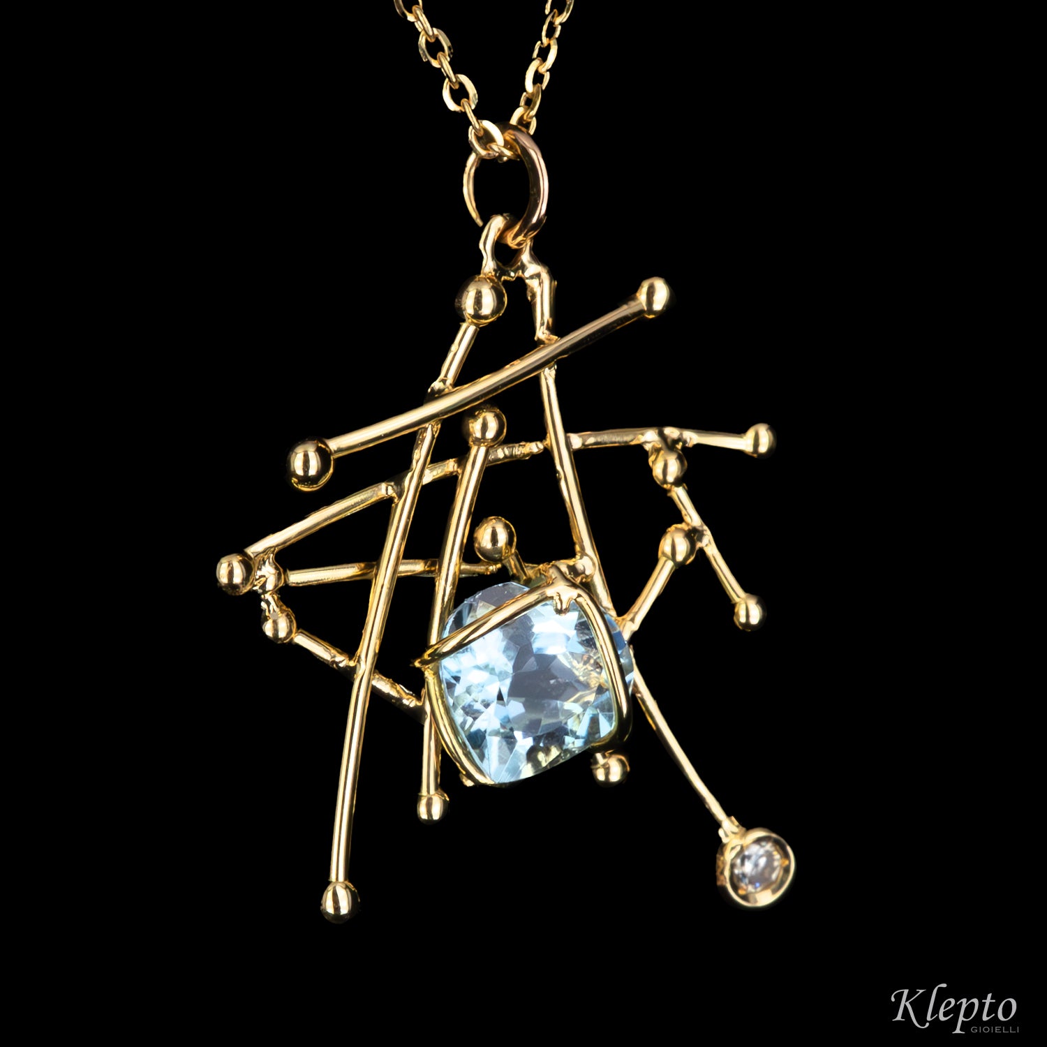 Pendente in oro giallo "IntriKo" con Acquamarina e Diamante