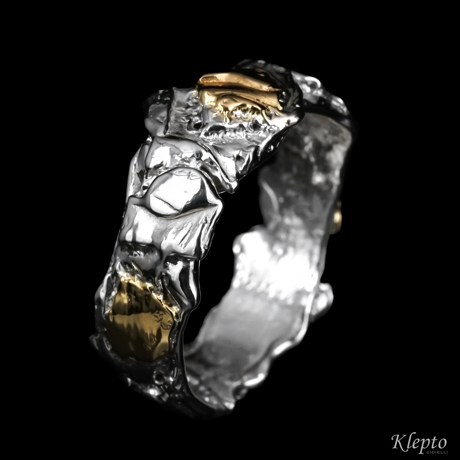 Anello in Argento Silnova® e oro giallo "Metamorfosi"