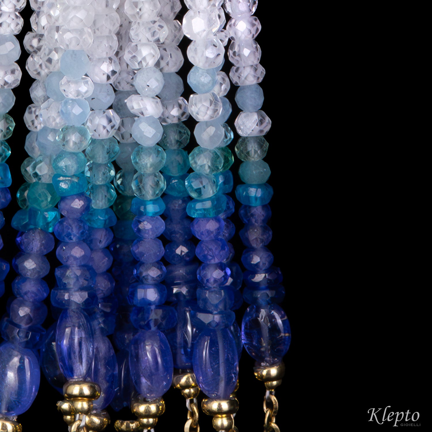 Collana Nappa in oro giallo con Amazzonite, Iolite, Tanzanite e Pietra di luna