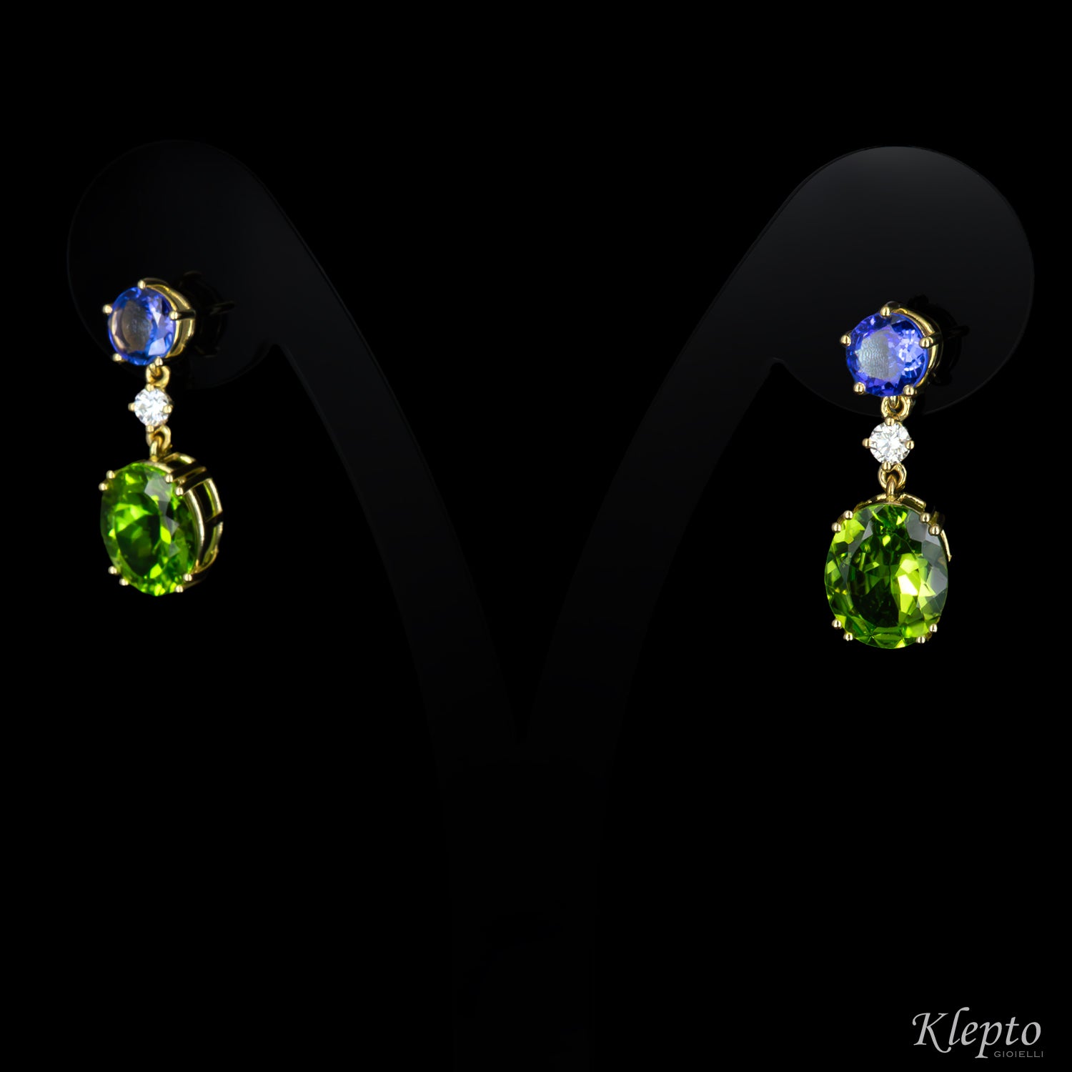 Orecchini in oro giallo con Peridoti, Tanzaniti e Diamanti