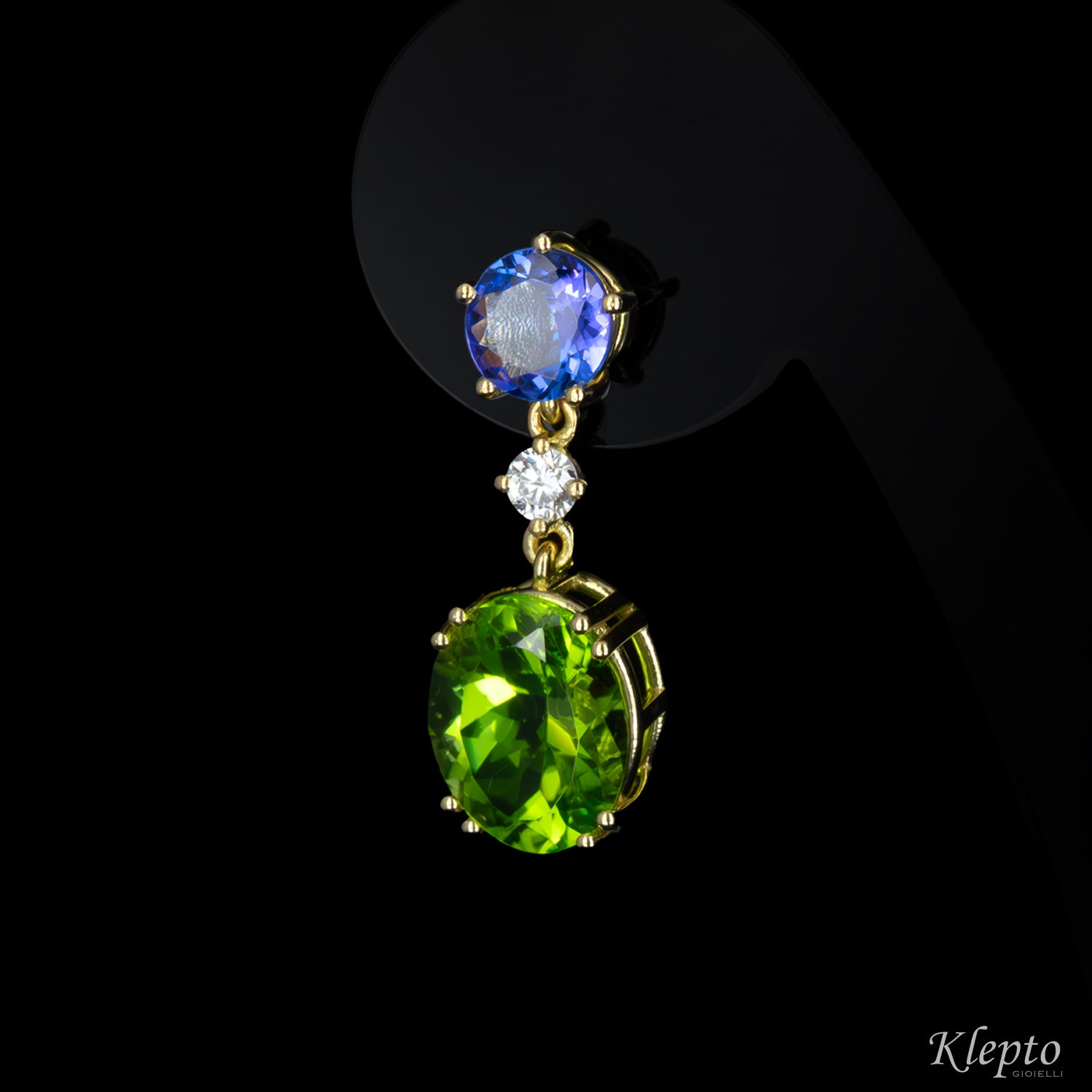 Orecchini in oro giallo con Peridoti, Tanzaniti e Diamanti