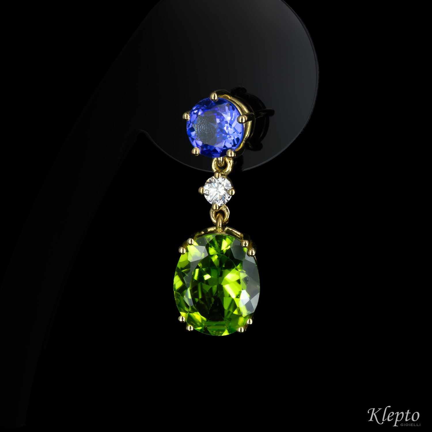 Orecchini in oro giallo con Peridoti, Tanzaniti e Diamanti