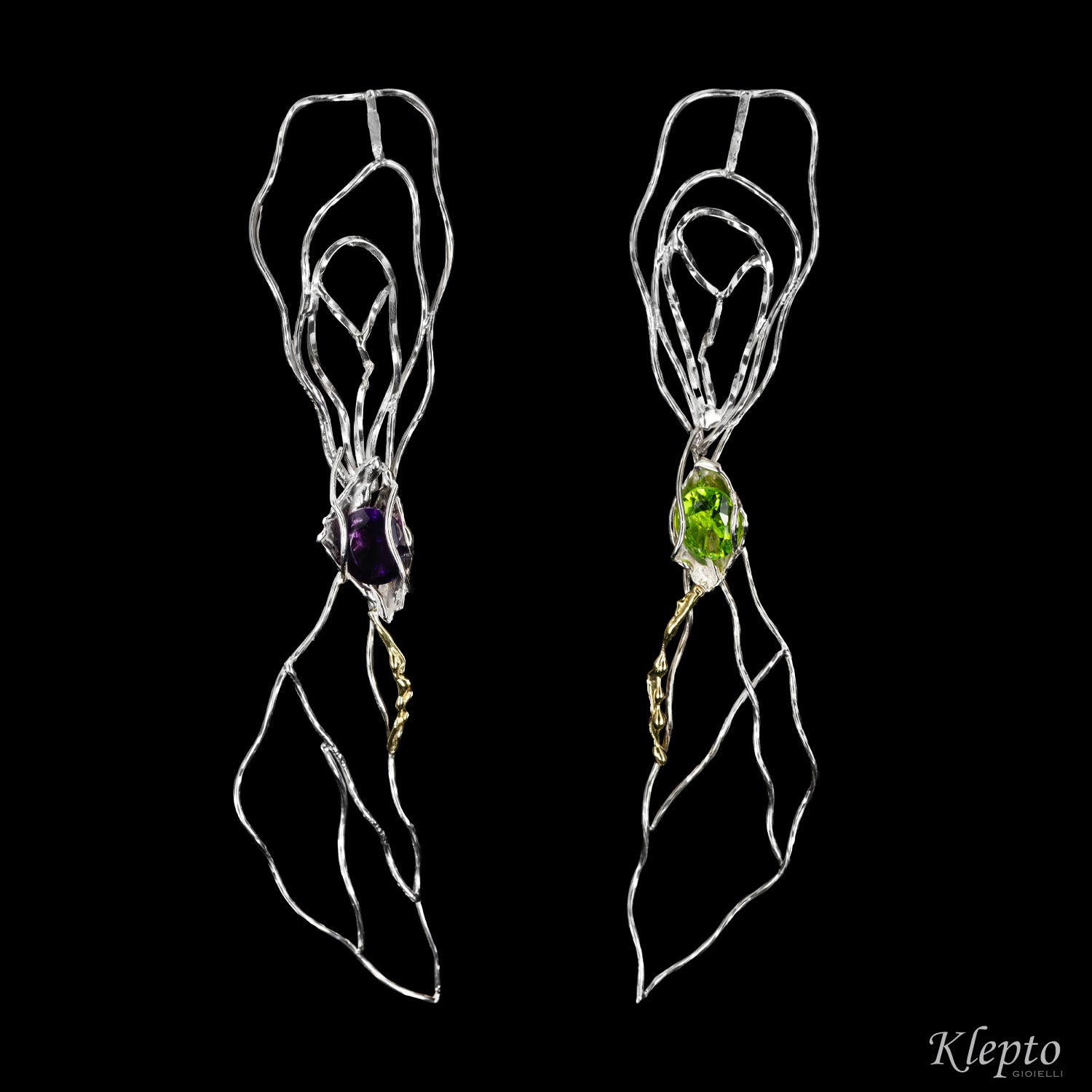 Orecchini in Argento Silnova® con Ametista, Peridoto e dettagli in oro giallo