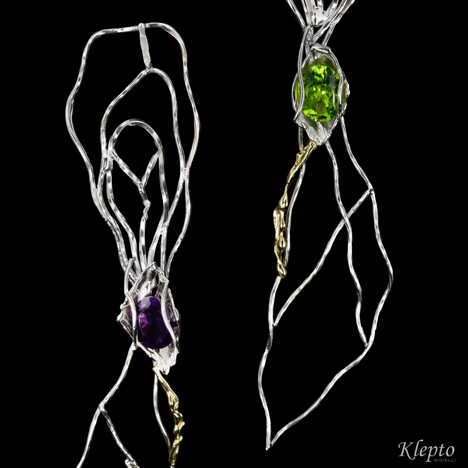 Orecchini in Argento Silnova® con Ametista, Peridoto e dettagli in oro giallo