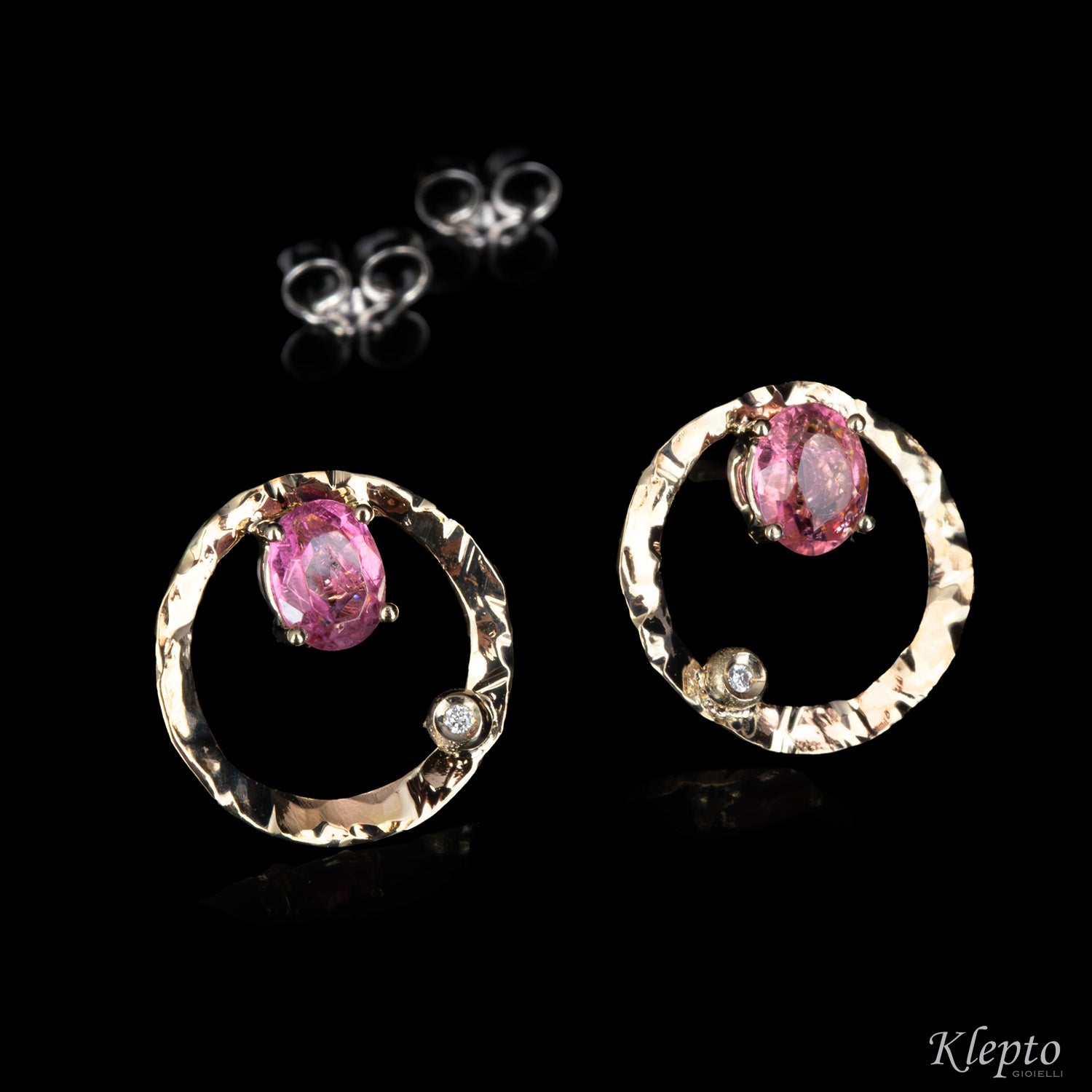 Orecchini in oro bianco naturale "Pulsar" con Tormaline rosa e Diamanti