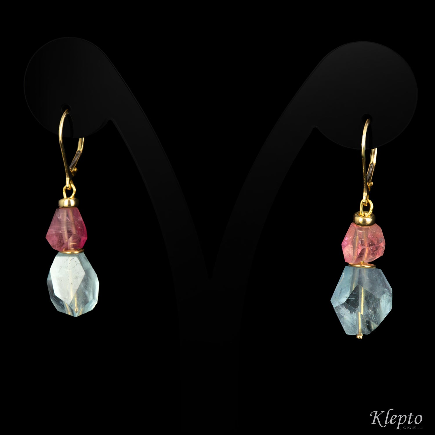 Orecchini in oro giallo con Tormaline e Acquamarine