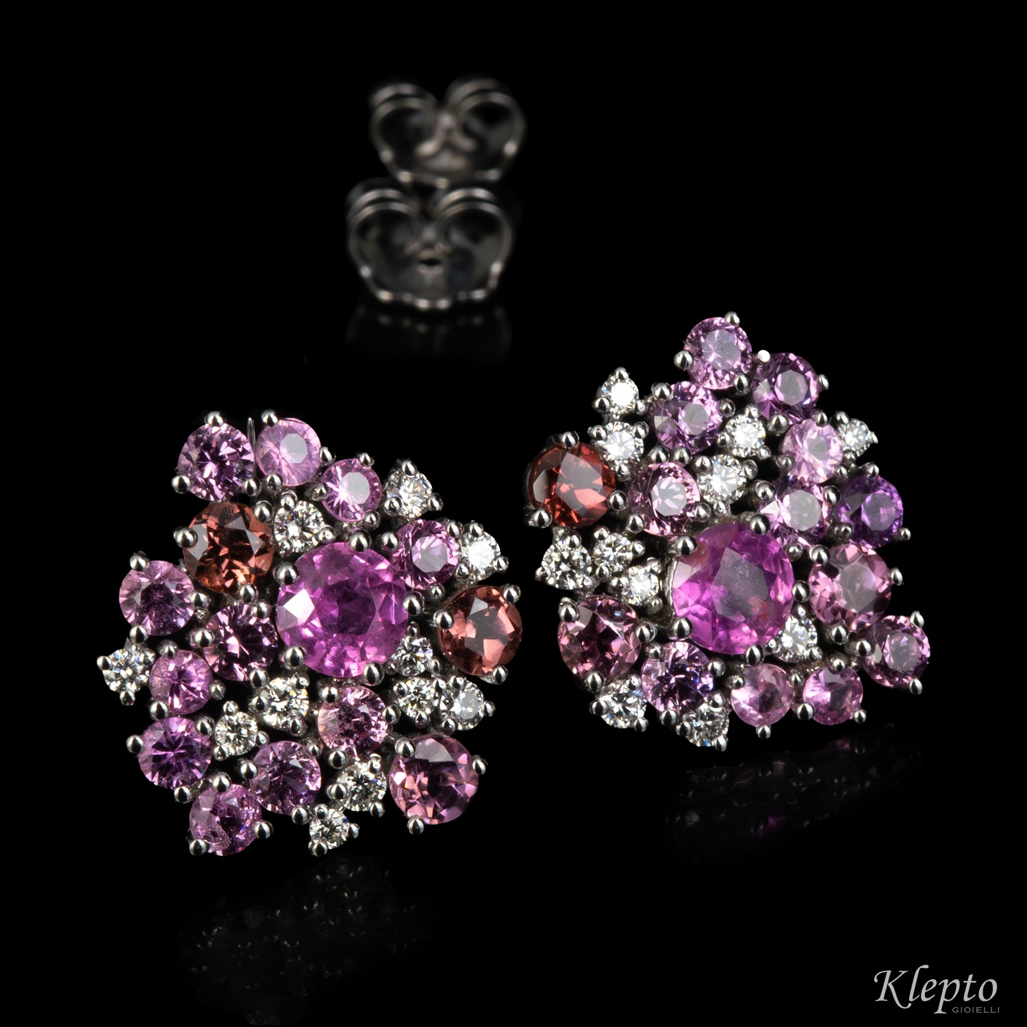 Orecchini in oro bianco con Zaffiri, Tormaline e Diamanti