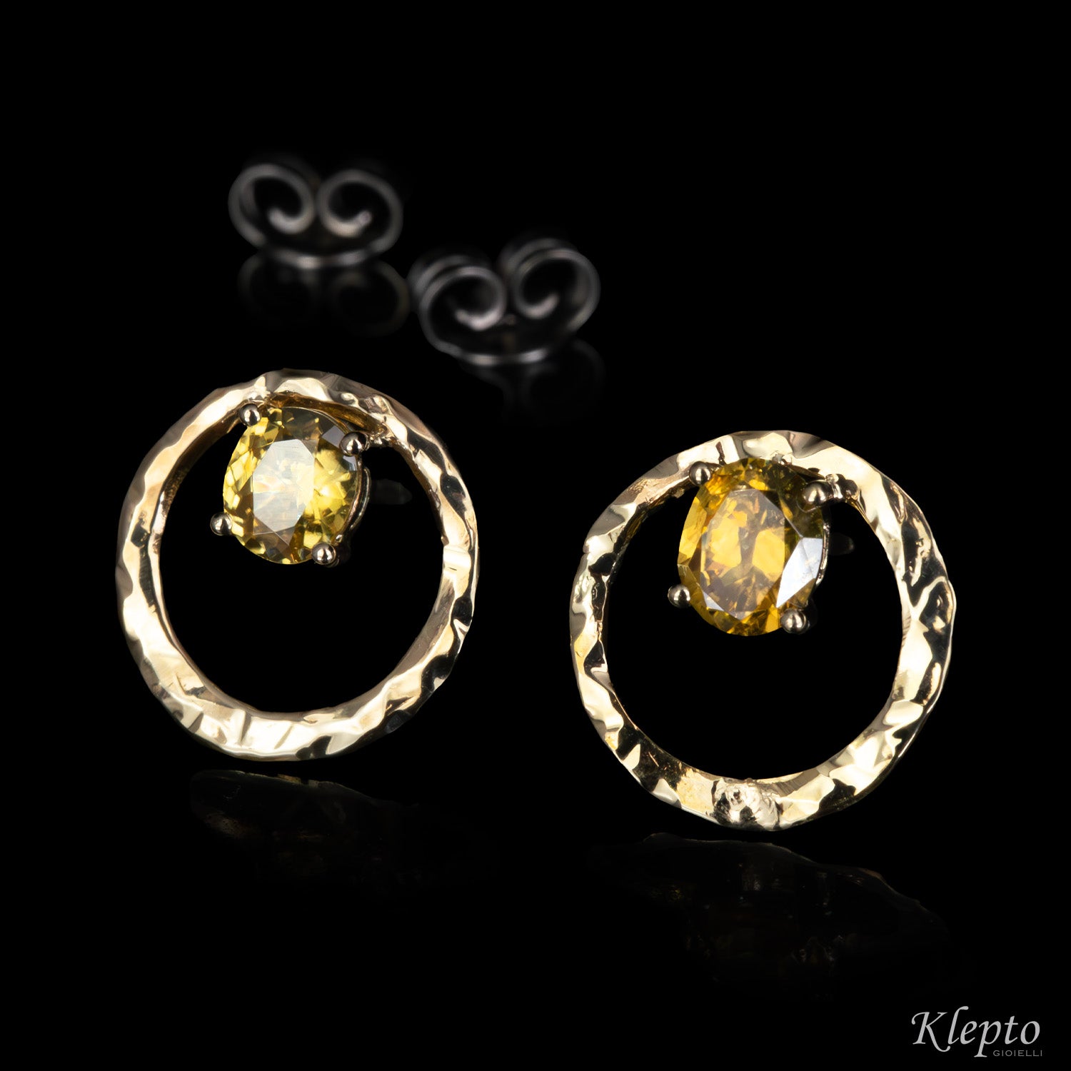 Orecchini in oro bianco naturale "Pulsar" con Zirconi naturali gialli