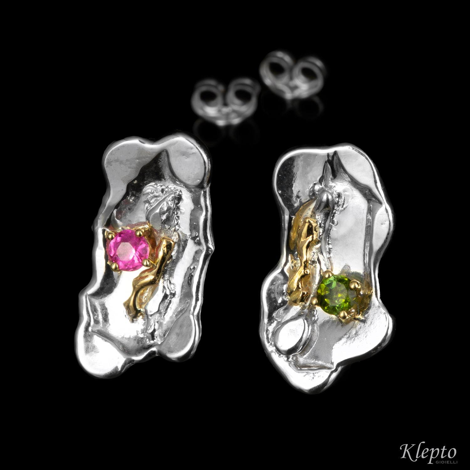 Orecchini in Argento Silnova® con Tormaline e dettagli in oro giallo