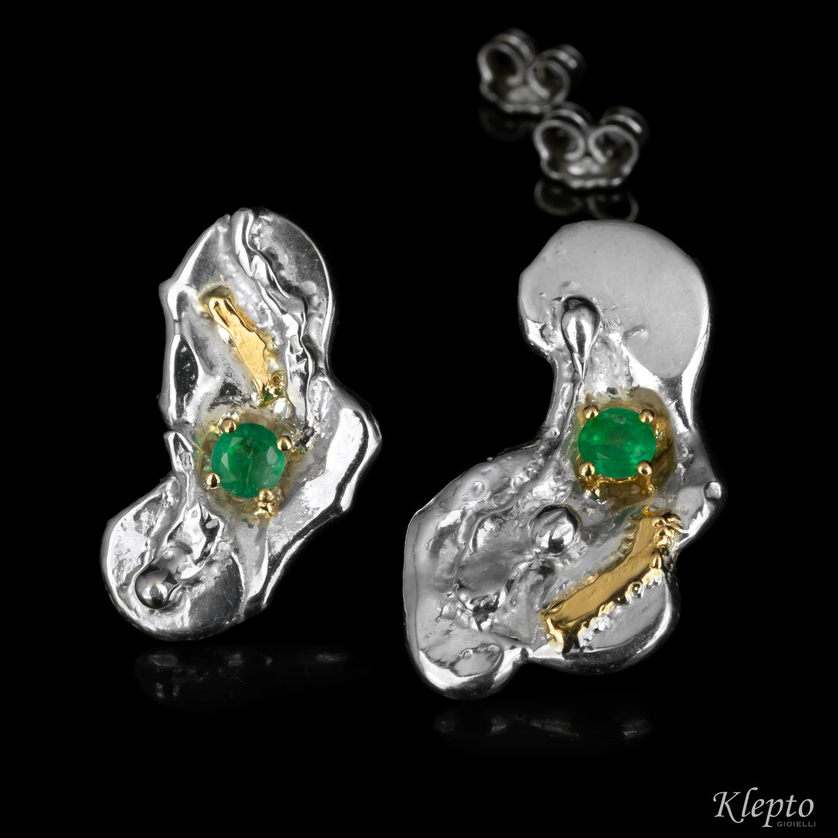 Orecchini in Argento Silnova® con Smeraldi e dettagli in oro giallo