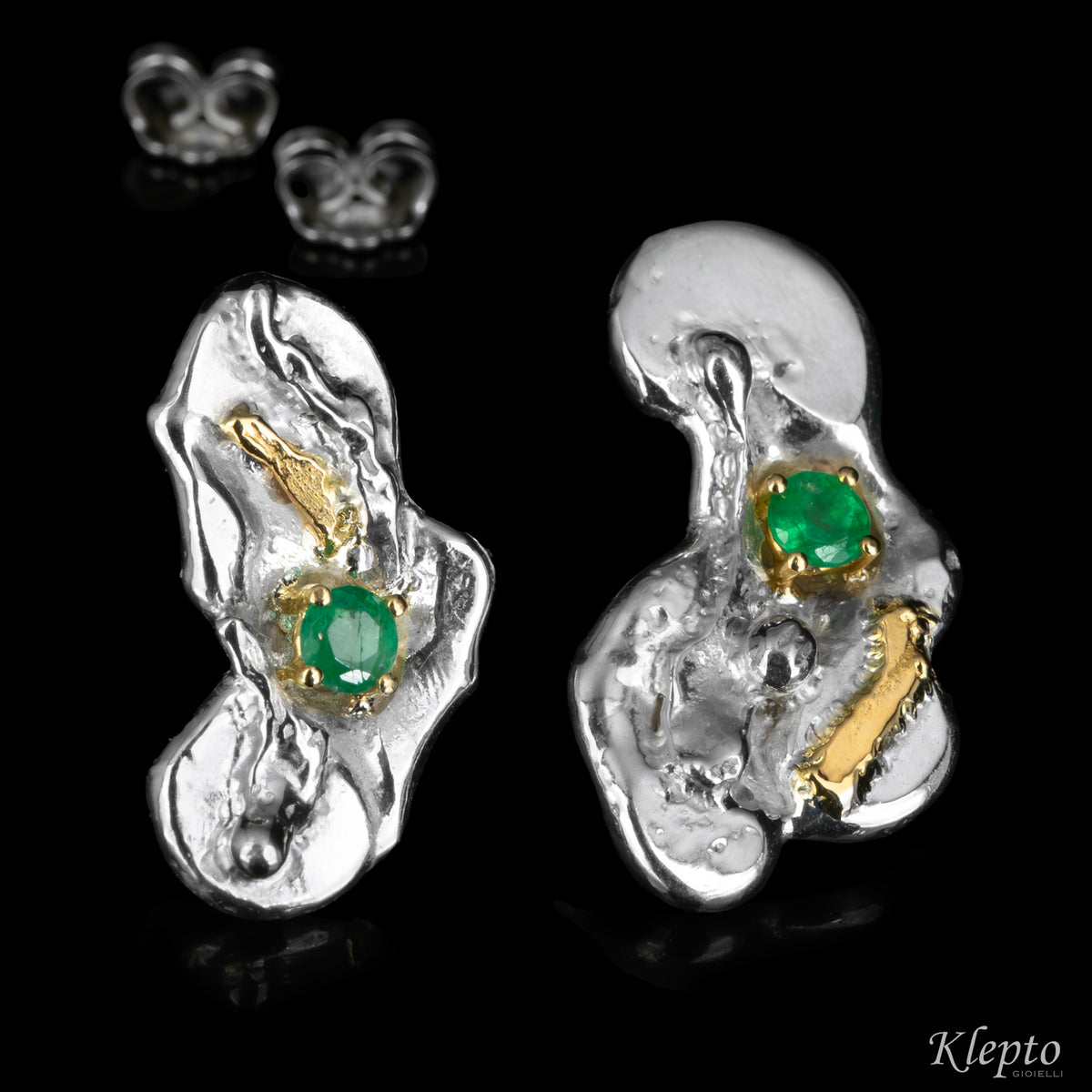 Orecchini in Argento Silnova® con Smeraldi e dettagli in oro giallo