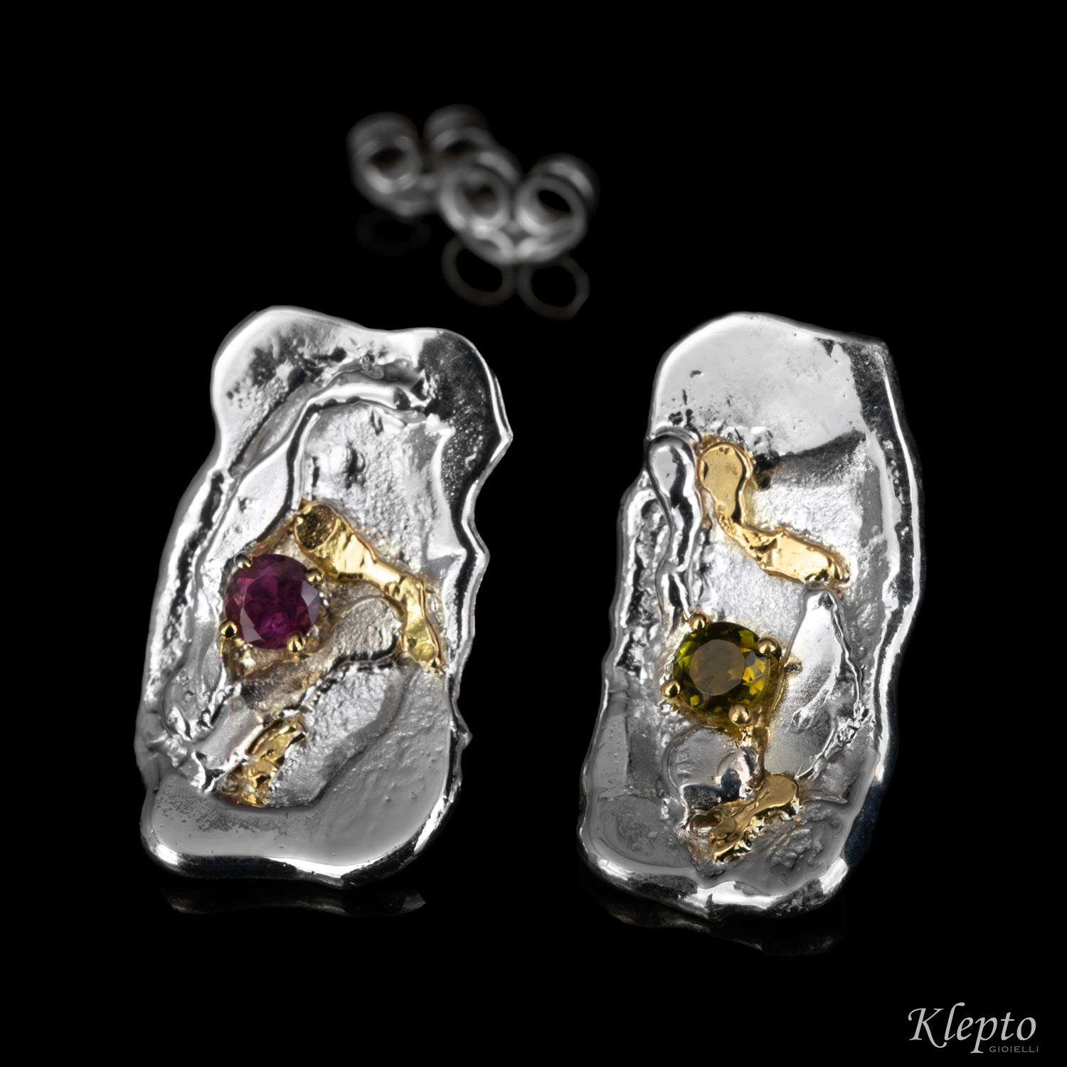 Orecchini in Argento Silnova® con Tormaline e dettagli in oro giallo