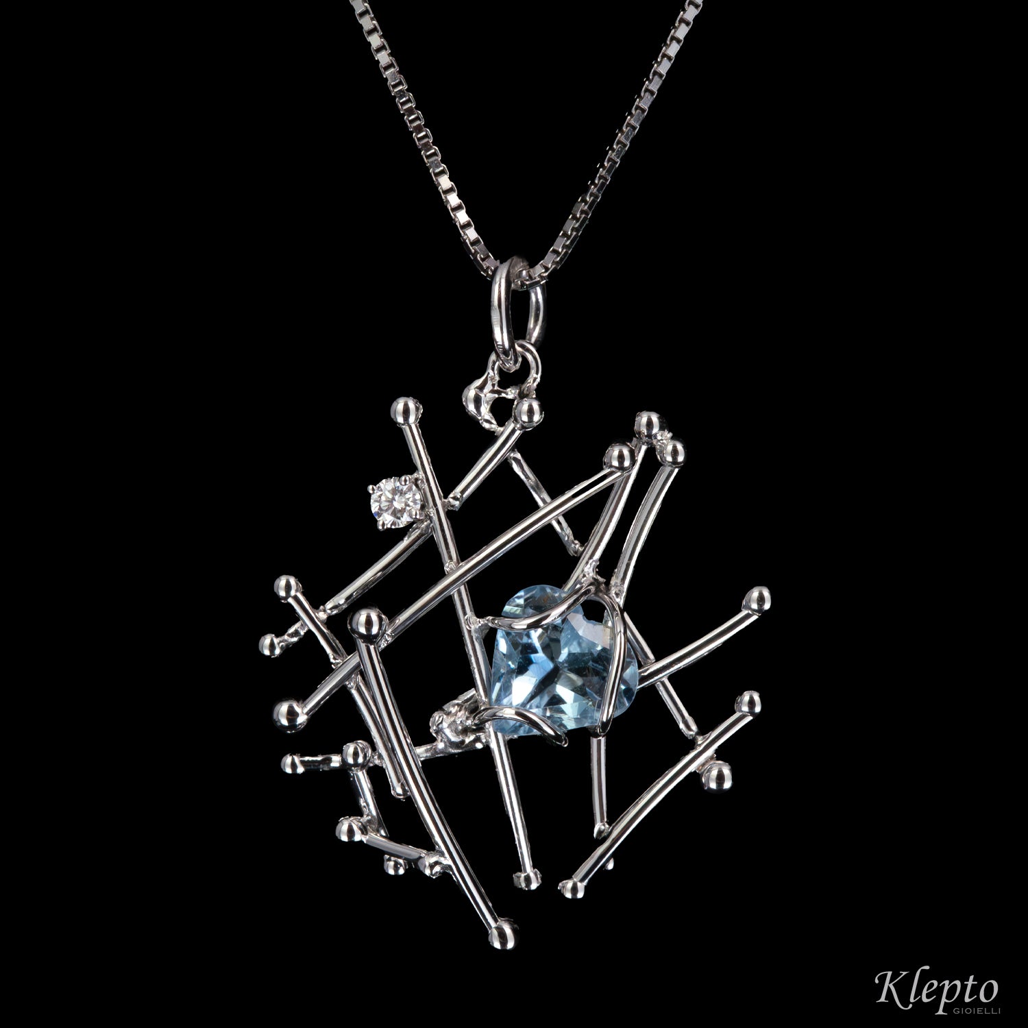 Pendente in oro bianco "IntriKo" con Acquamarina e Diamante