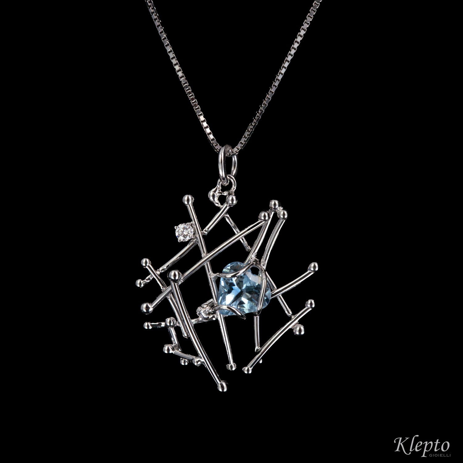 Pendente in oro bianco "IntriKo" con Acquamarina e Diamante