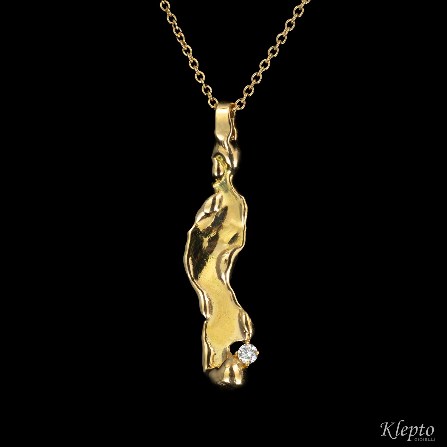 Pendente in oro giallo "Isola" fuso a fiamma con Diamante