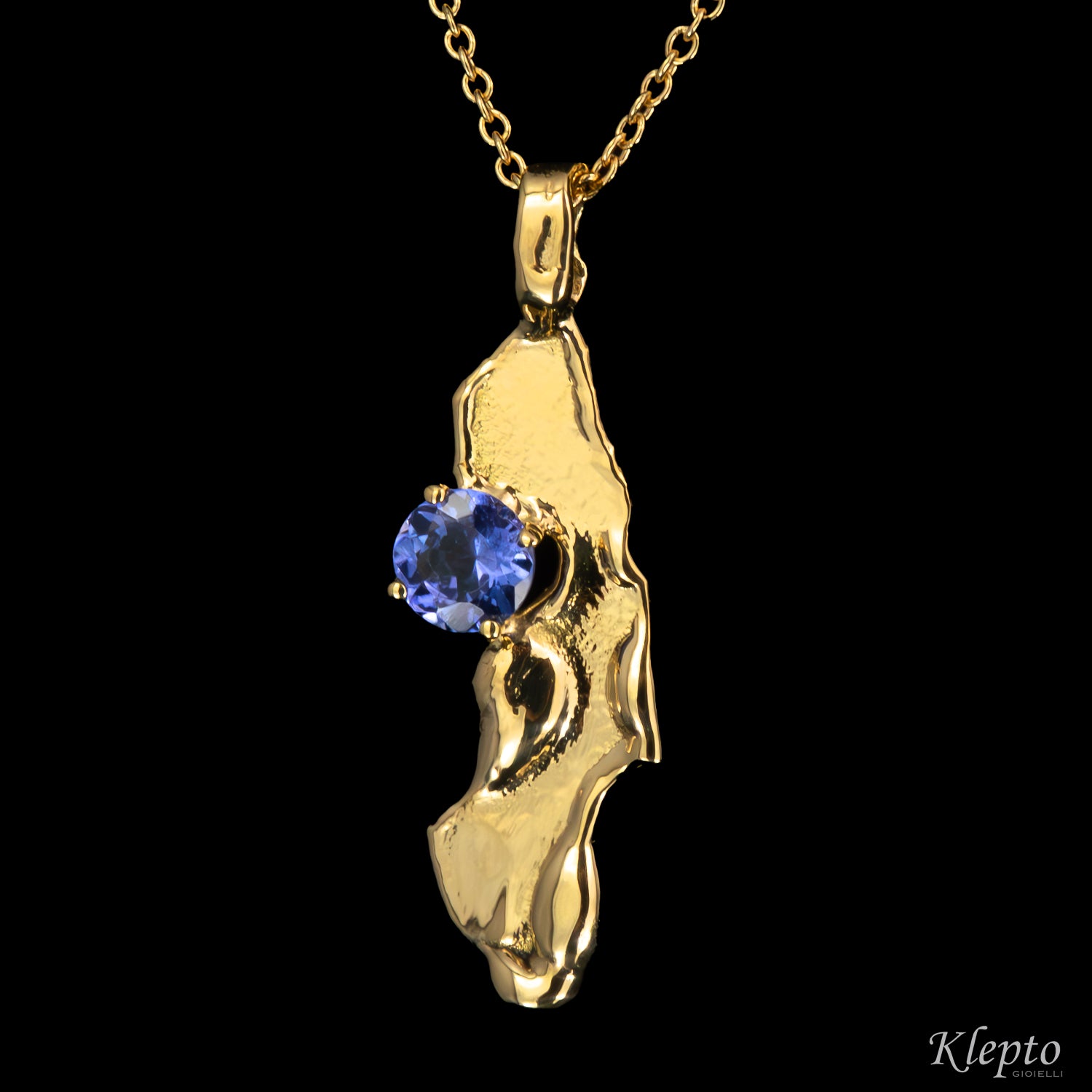 Pendente in oro giallo "Isola" fuso a fiamma con Tanzanite