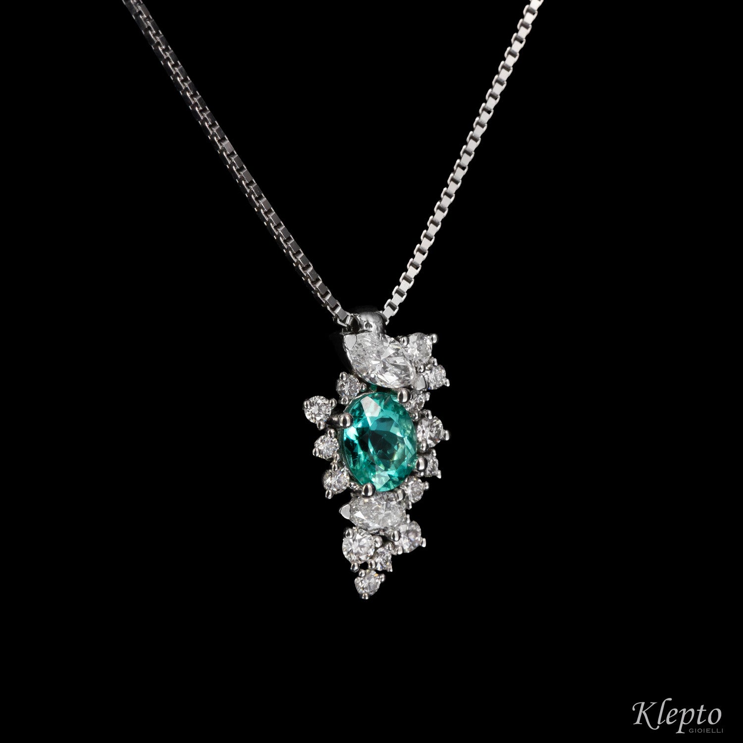 Pendente in oro bianco con Tormalina Paraiba e Diamanti