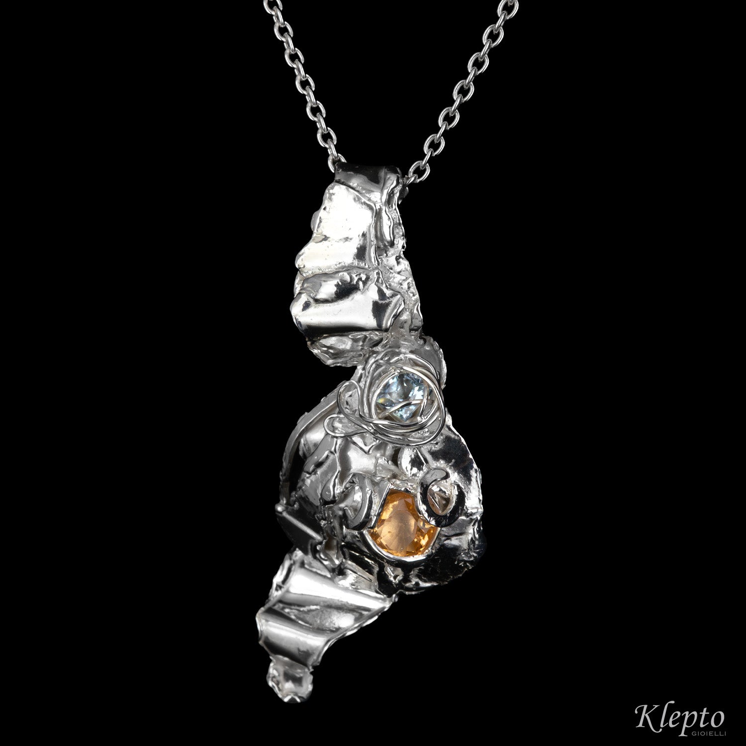 Pendente in Argento Silnova® con Acquamarina e Citrino