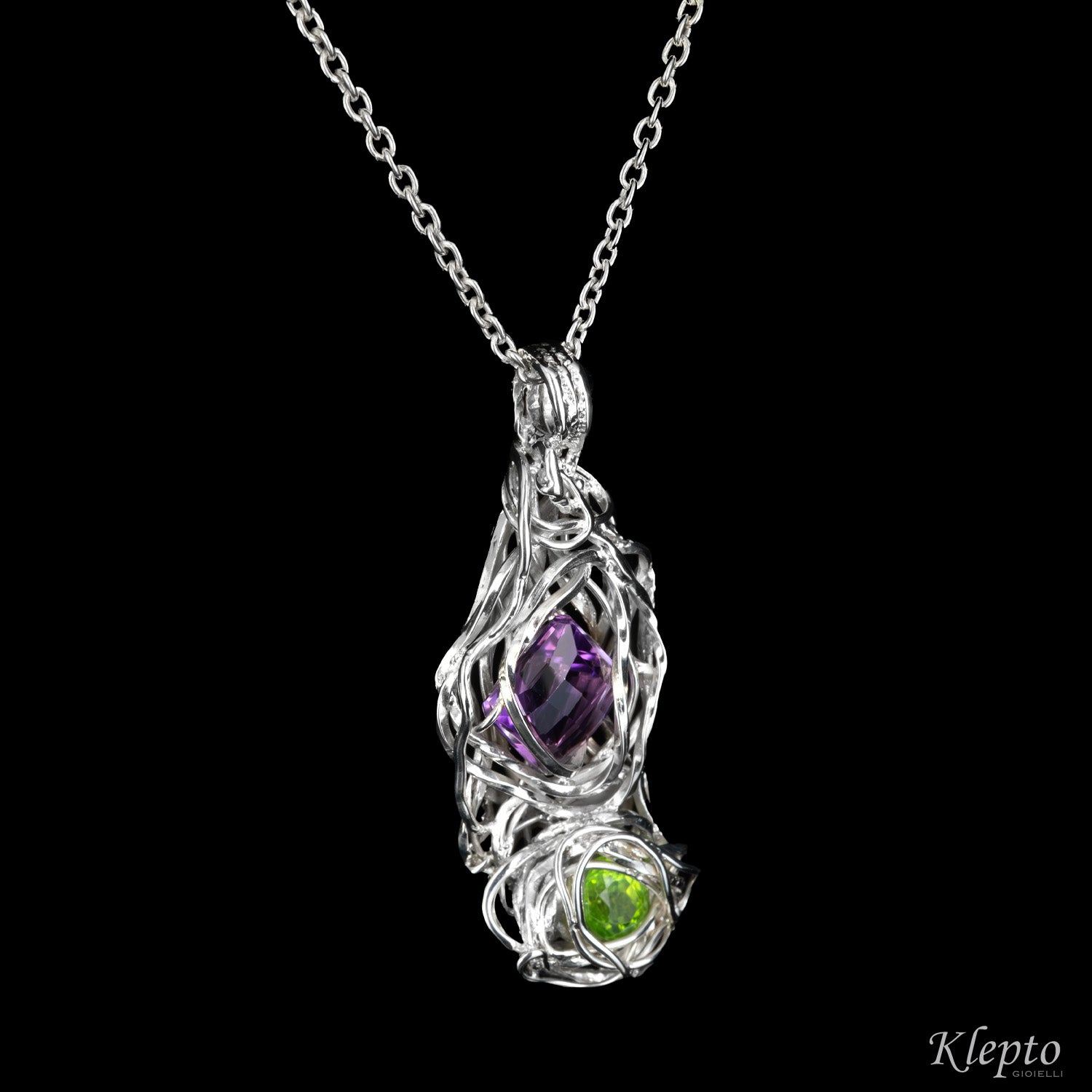 Pendente in Argento Silnova® con Ametista e Peridoto