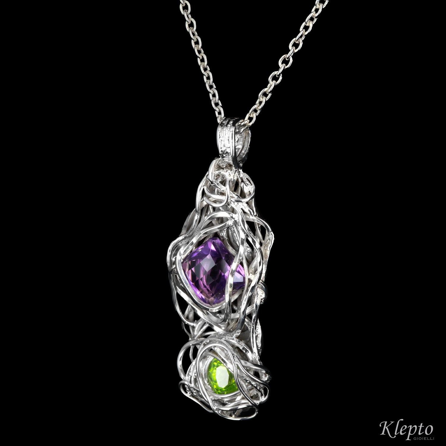 Pendente in Argento Silnova® con Ametista e Peridoto