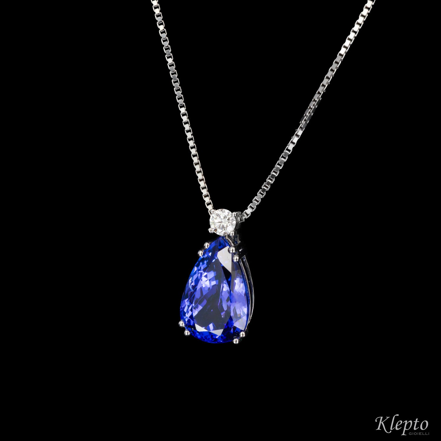 Pendente in oro bianco con Tanzanite e Diamante