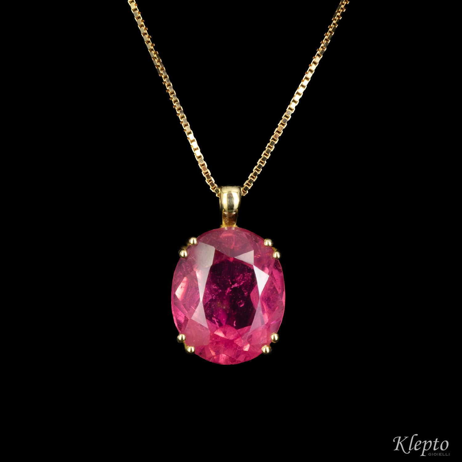 Pendente in oro giallo con Tormalina rosa
