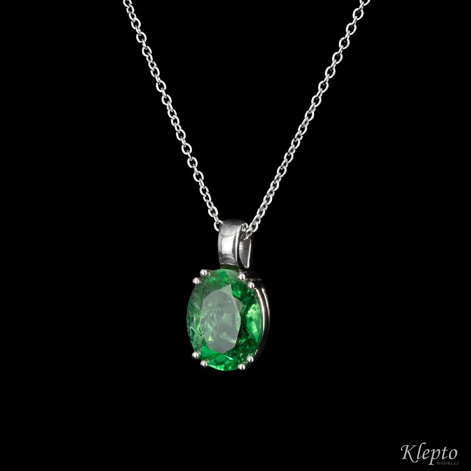 Pendente in oro bianco con Tormalina verde